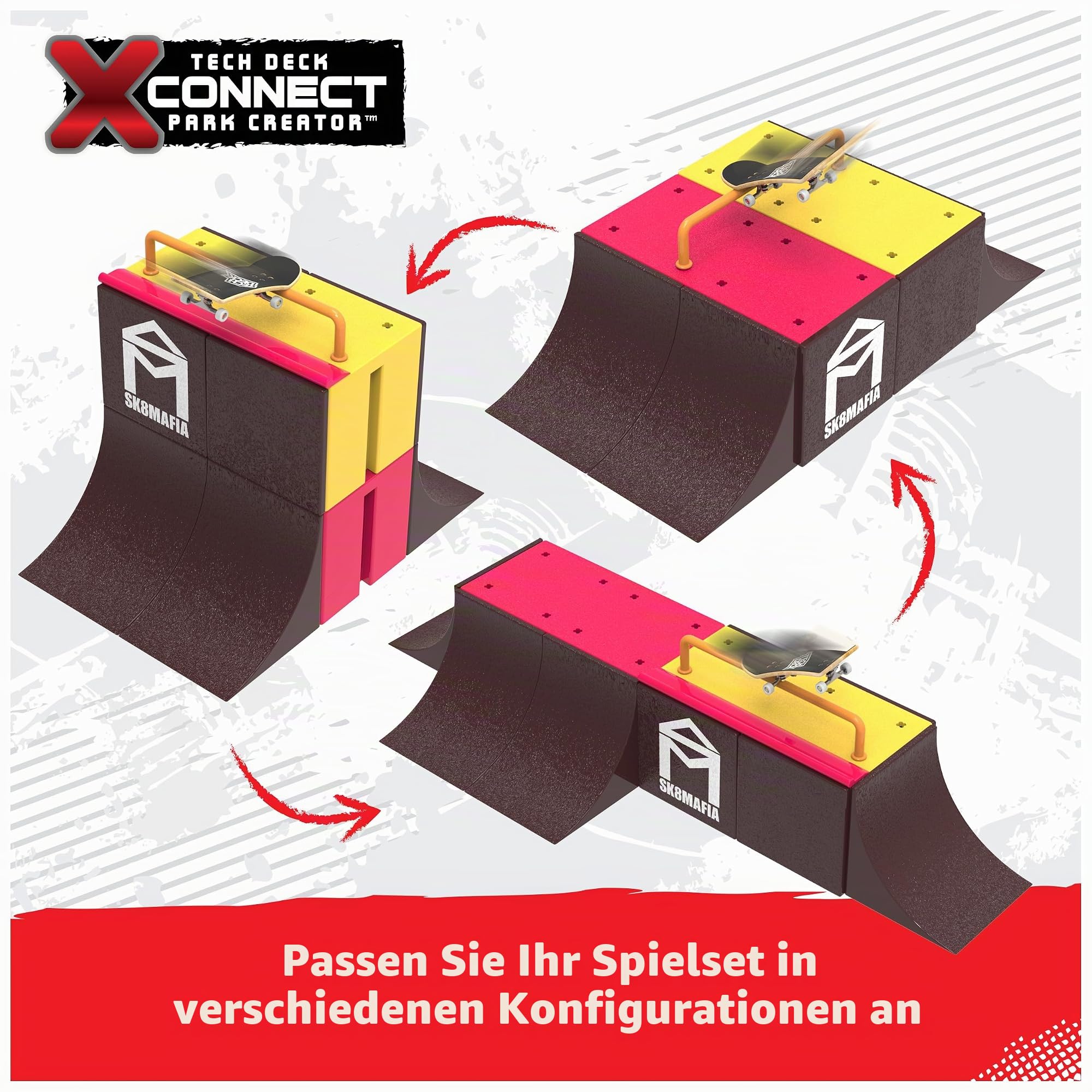 TECH Deck - Finger-Skate – Starter Set X-Connect SK8MAFIA Grün WALL – Tech Deck Skatepark 100% anpassbar zum Bauen und Personalisieren + 1 Exklusives Finger-Skateboard – Mini-Skateboard – Spielzeug
