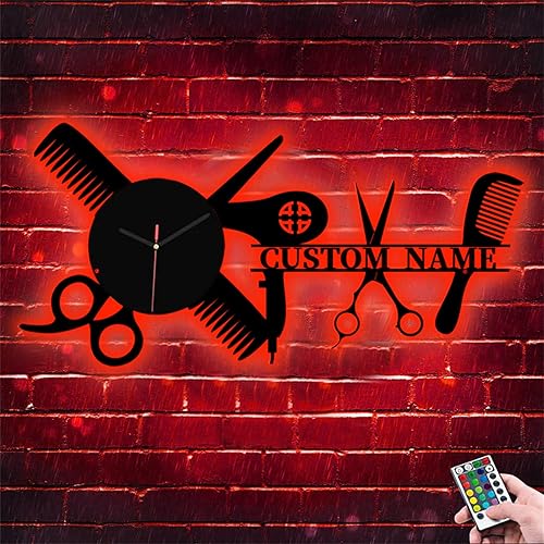 Miniatura 5 de Reloj de pared de peluquero personalizado para dormitorio, sala de estar, nombre personalizado, diseño moderno, peluquería, reloj de madera, reloj