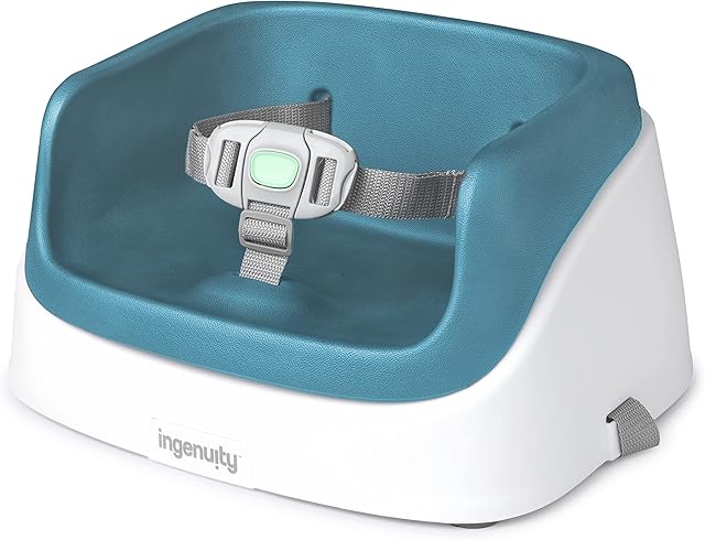 Ingenuity SmartClean Toddler Booster Seat, Peacock Blue, Dining and Feeding Seat for Toddlers, Lightweight for Travel, Easy to Clean, 3-Point Safety Harness, Grows with the Baby, Ages 16 months +