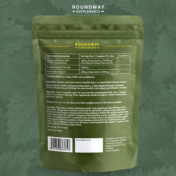 Prostate Health Supplements for Men | Pumpkin Seed Oil Capsules with Nettle Leaf & Pygeum Africanum | 60 Capsules, 1 Month Supply | Made in The UK by Roundway Supplements