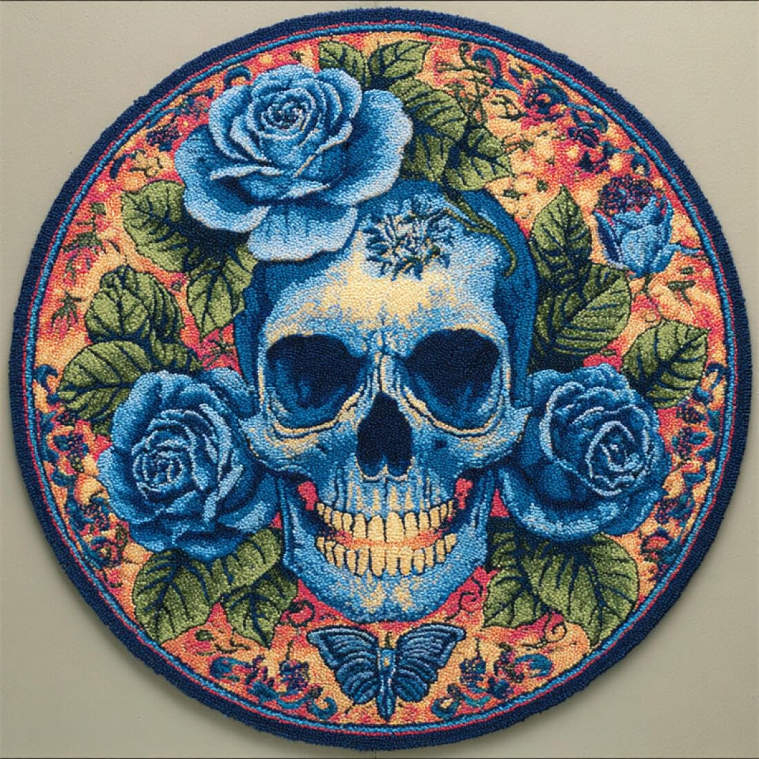 Rqwybcaxn DIY Rug Latch Hook Kits for Adults Needlework Kit Fantasy Skull 50x50cm Round Tapestry with Crochet Hook Living Room Craft Gift