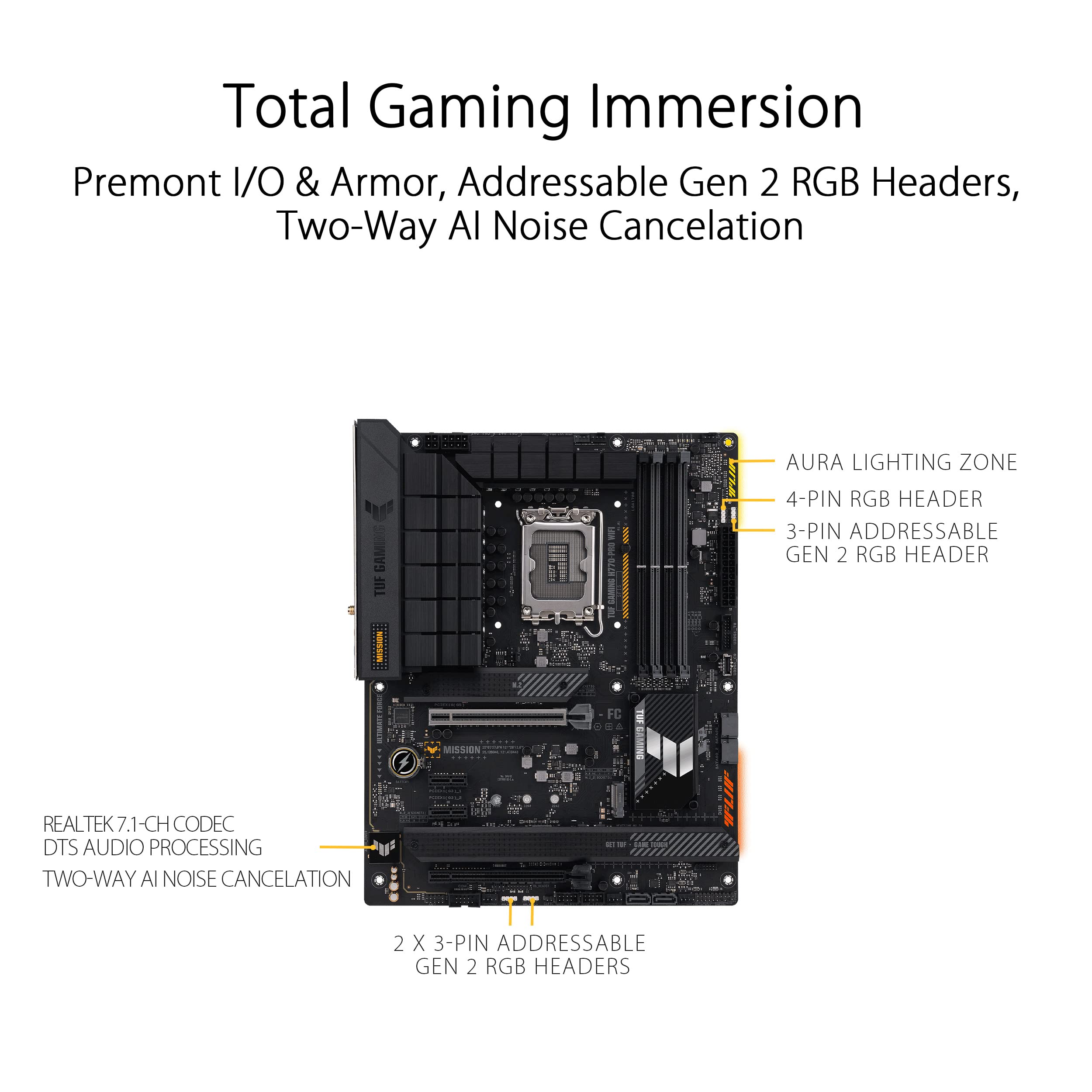 ASUS TUF GAMING H770-PRO WIFI Scheda madre Intel® H770 (LGA 1700) ATX, DDR5, PCIe 5.0, slot PCIe 4.0 M.2, 14+1 DrMOS, Intel® 2.5Gb Ethernet, DisplayPort, HDMI, USB 3.2 Gen 1 Type-C®, Aura Sync