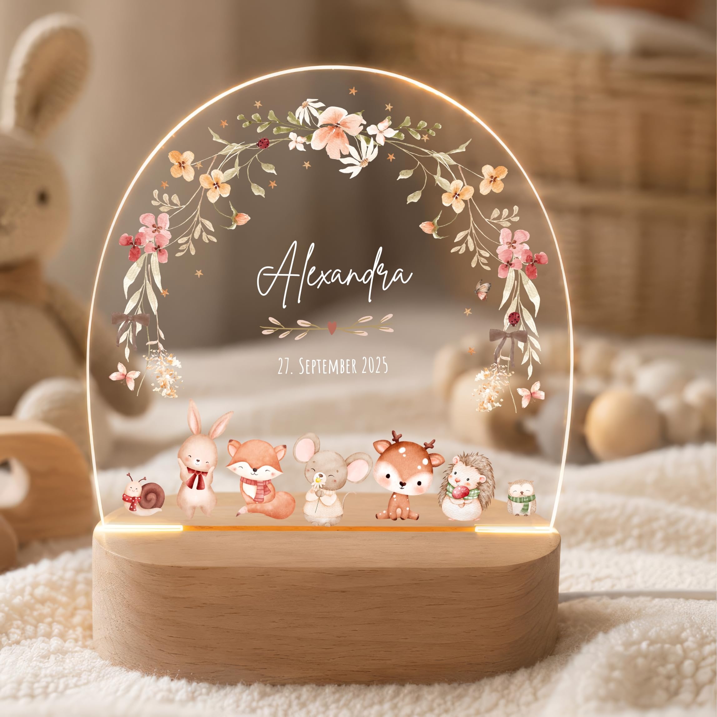 VILLA ROSA LOTTA Personalisiertes Nachtlicht für Babys mit Namen - Individuelle Geschenke Baby - Geschenk Zur Geburt Mädchen und Junge Personalisiert- Nachttischlampe Zur Geburt