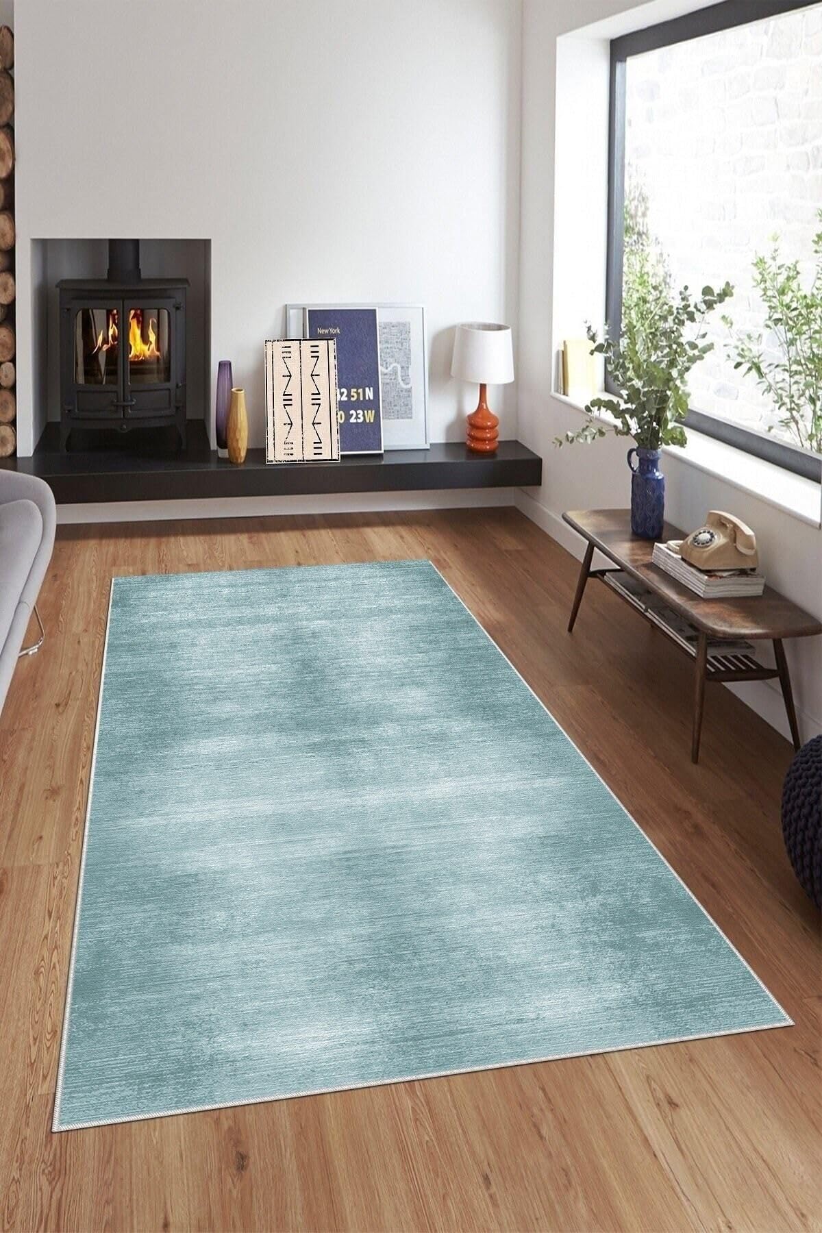 Pelangi Turkuaz Batik Desen Renk Geçişli Yıkanabilir Kaymaz Taban Leke Tutmaz Modern Salon Halısı Ve Yolluk, Turkuaz 100 x 250, 74571087100250728