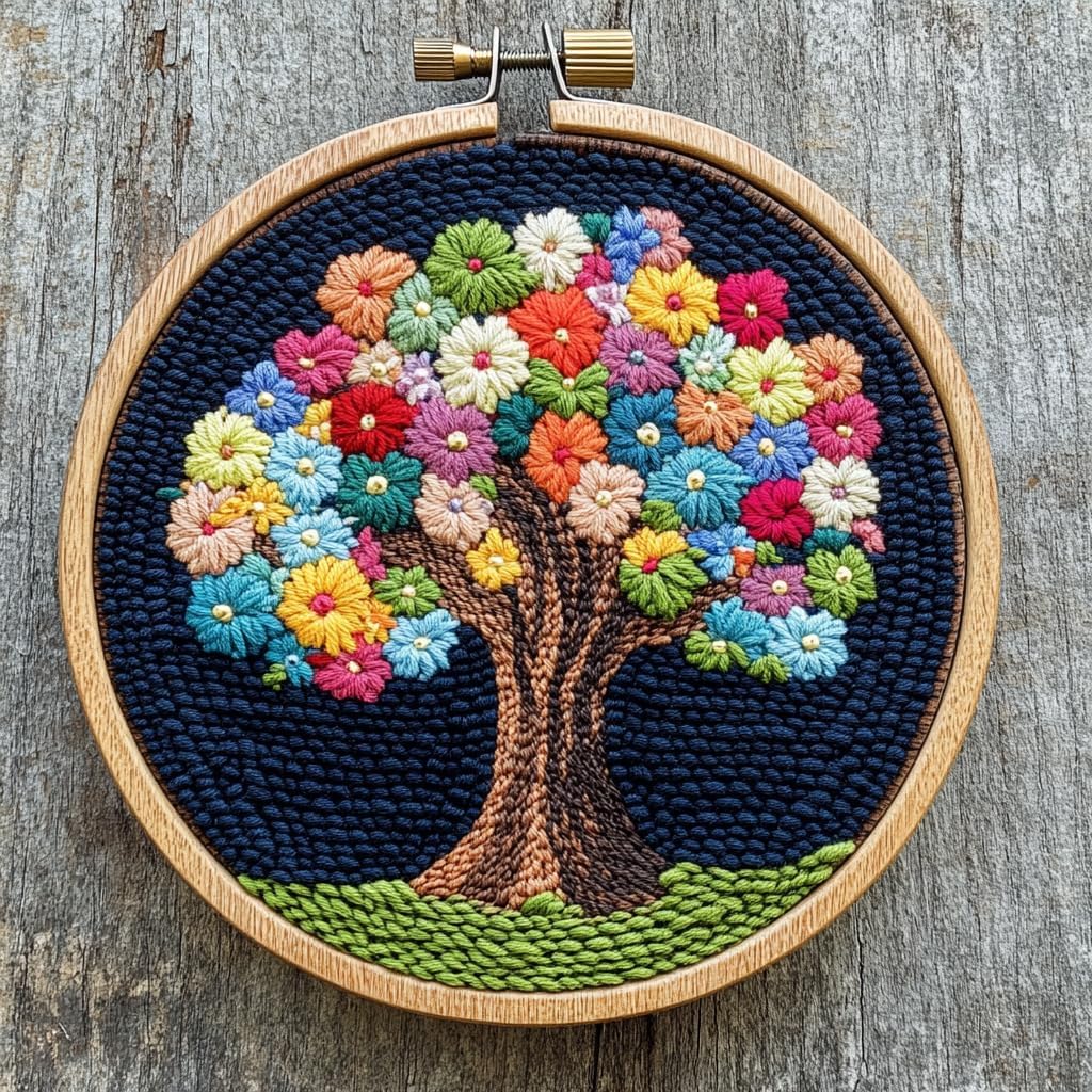 DIY Punch Needle Kits Life Colorful Tree Easy for Beginners Punch Needle Embroidery Set with Hoop Stamped Pattern for Craft Lovers and Home Decor-2