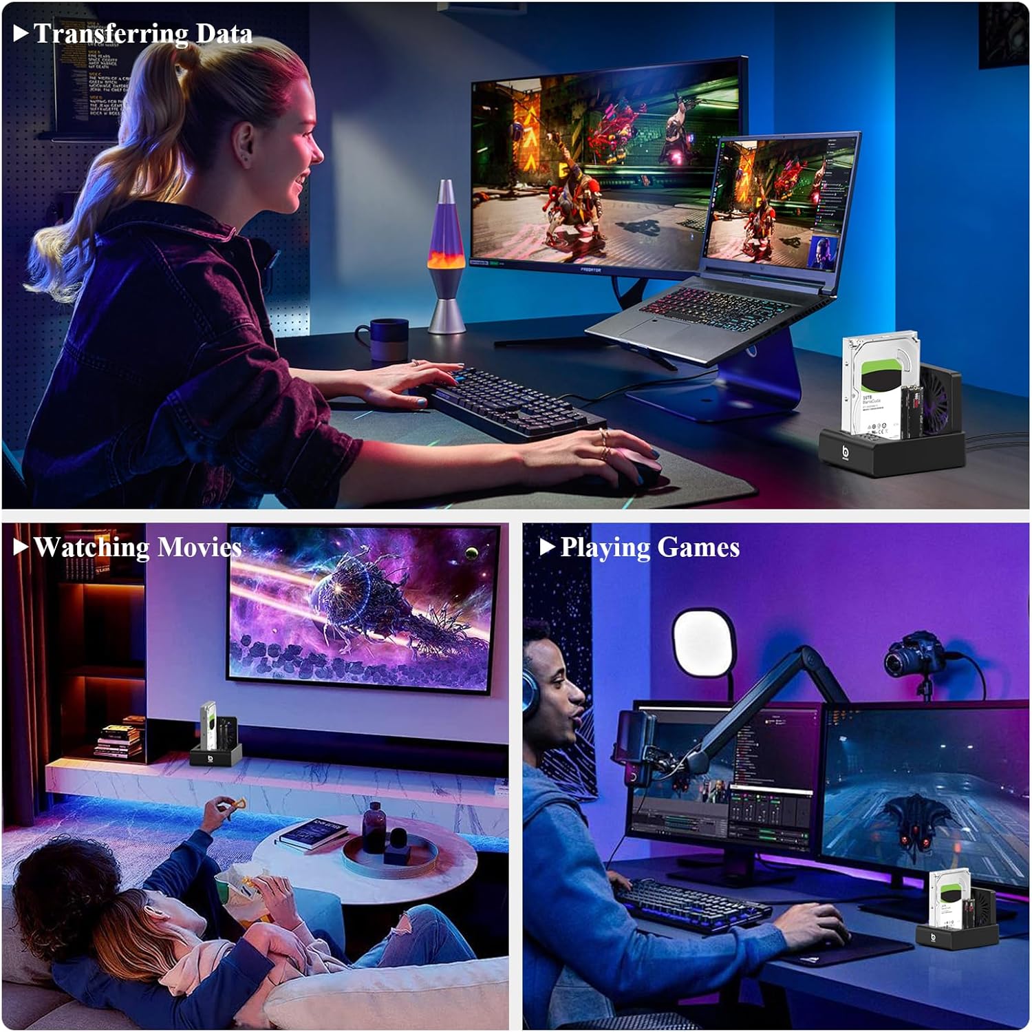 M.2 NVMe & SATA Hard Drive Docking Station, USB C 10Gbps Hard Drive cloner for M.2 PCIe NVMe + SATA 2.5”/3.5” HDD Converter, Offline Cloning, Tool-Free, Cooling Fan - Image 9