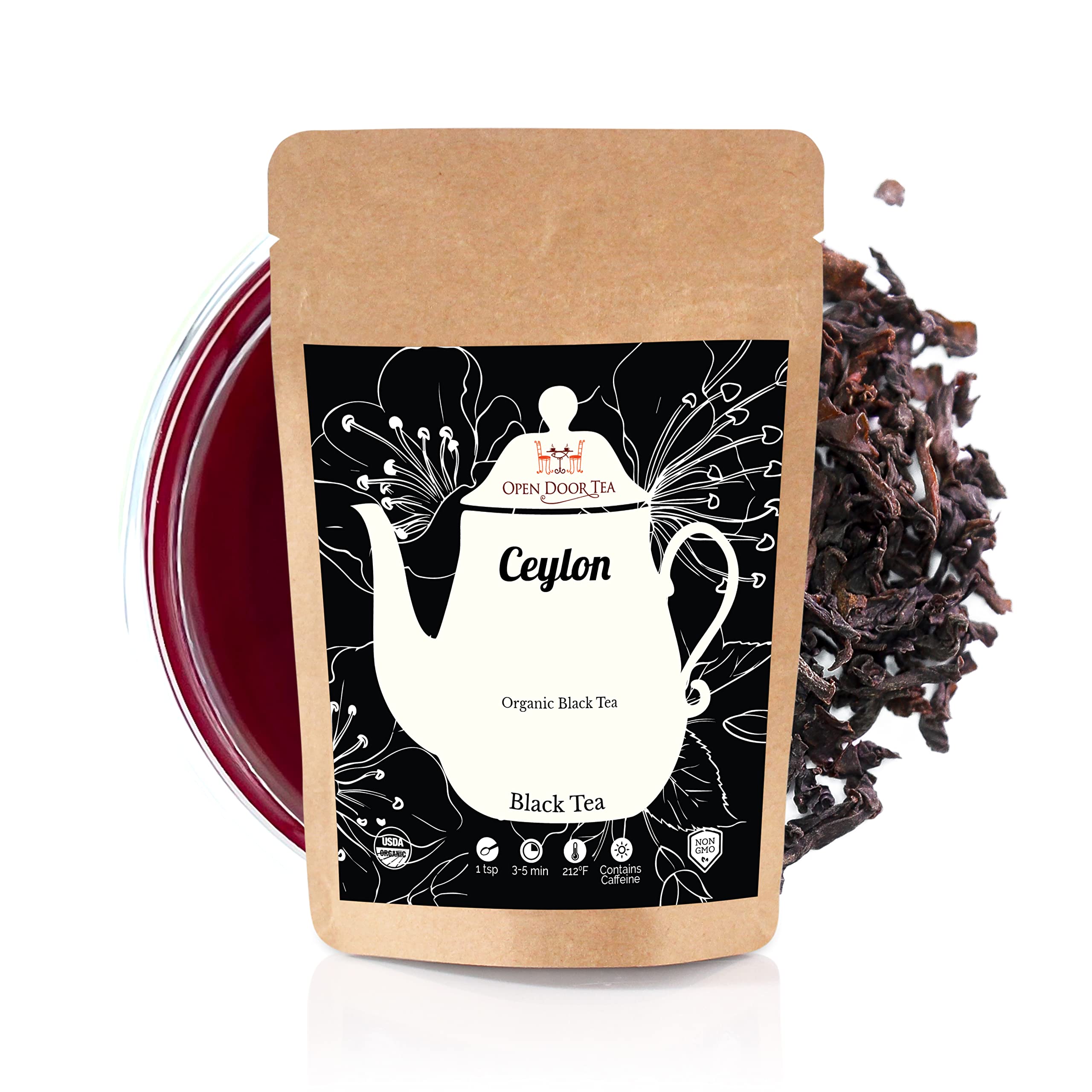 Open Door TeaCeylon | Black Tea, Loose Leaf - 1 Ounce Pouch (Makes 10-14 Cups), Caffeine Free Breakfast Blend