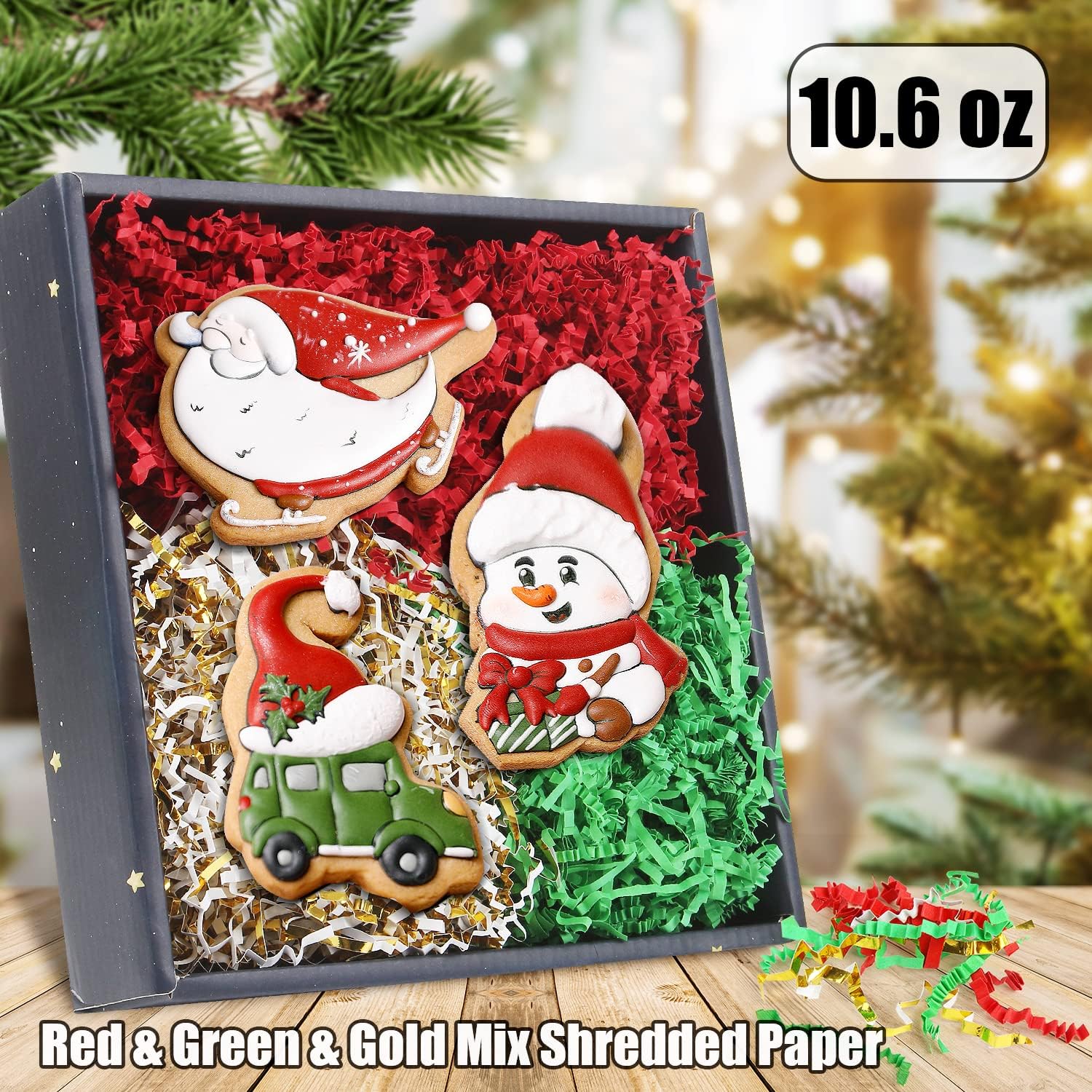 LOMIMOS 300g/10.6oz Christmas Raffia Paper Confetti Shred,Red Green Gold Cut Paper Filler for Gift Wrapping Craft DIY Packaging Filling Party Decoration : Everything Else