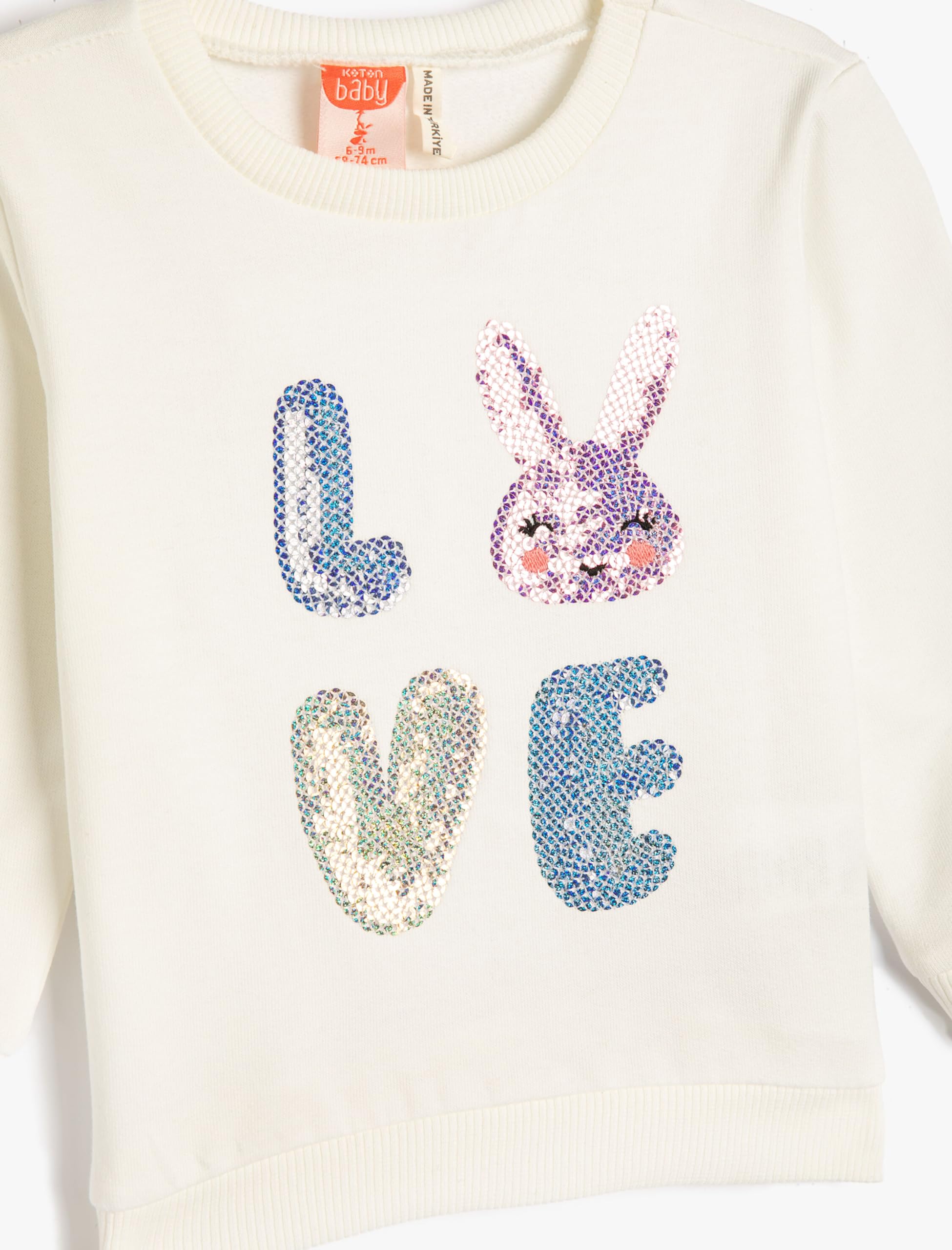 Koton Sweat-Shirt Intérieur Brossé avec Détails À Col Rond en Coton Maillot de survêtement Babygirls