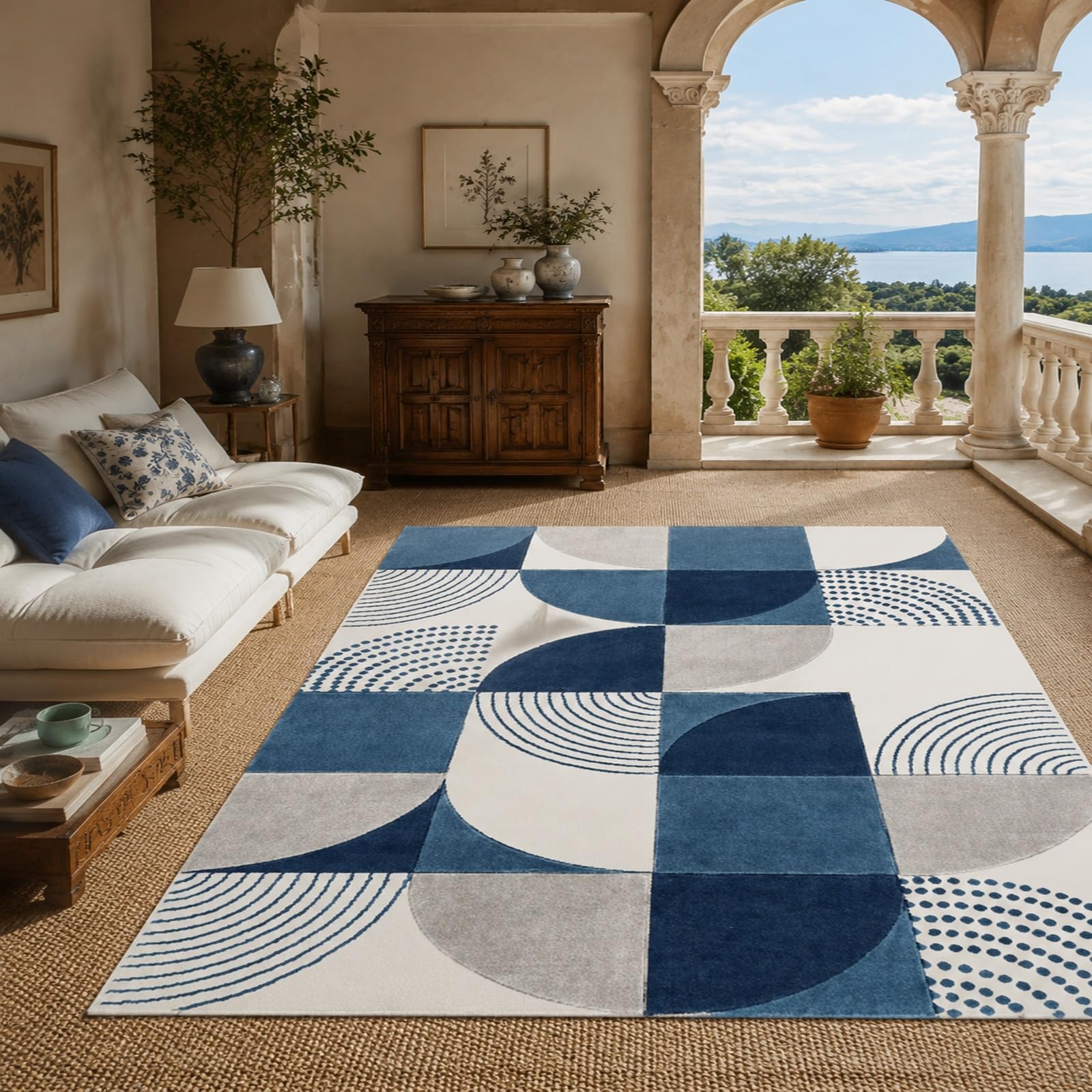 Tapis de salon géométrique pour protéger le sol sous la table basse