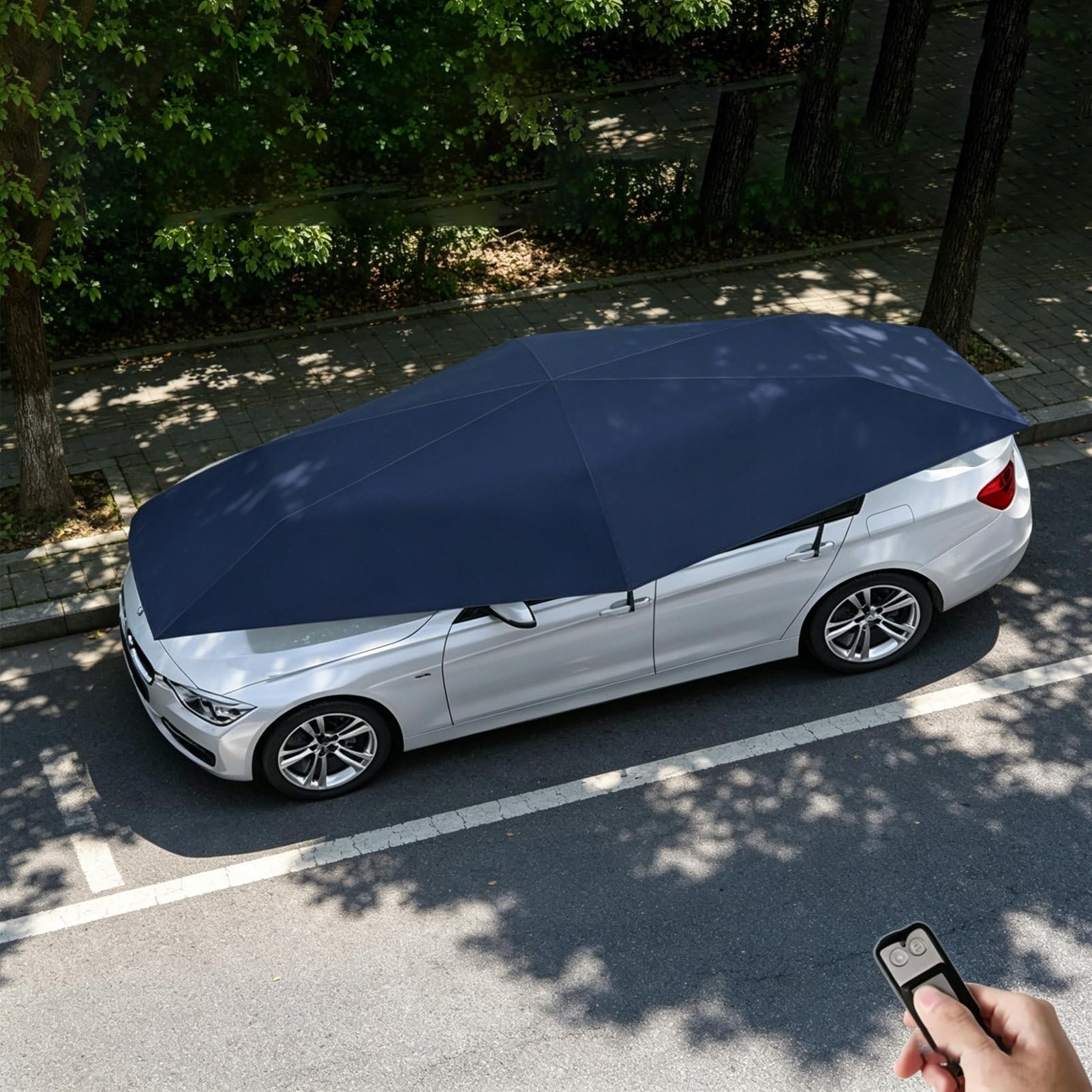 Pvxa Portable Automatic Car Cover Umbrella, Automatic Carport and Outdoor Umbrella, Car Cover Automatic, with Remote Control, for Outdoor Use Blue-5.2M