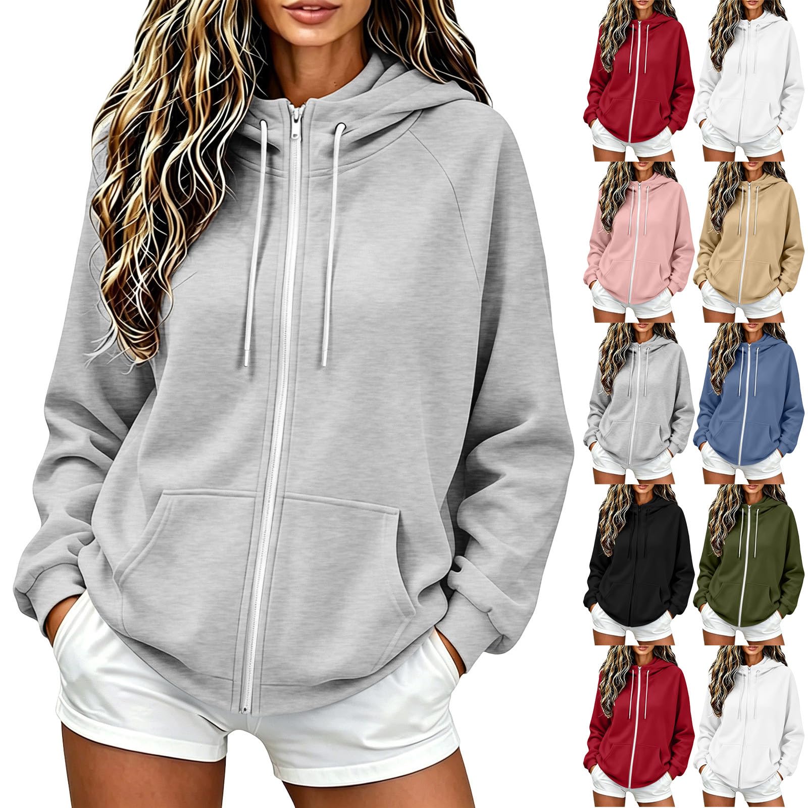 Sweatjacke Damen mit Kapuze Hoodie Winter Kapuzenjacke Kapuzenpullover mit Reißverschluss Einfarbig Übergangsjacke Streetwear Trainingsjacke Lässig Sweatshirt Mantel Sweatshirtjacke Freizeitjacke