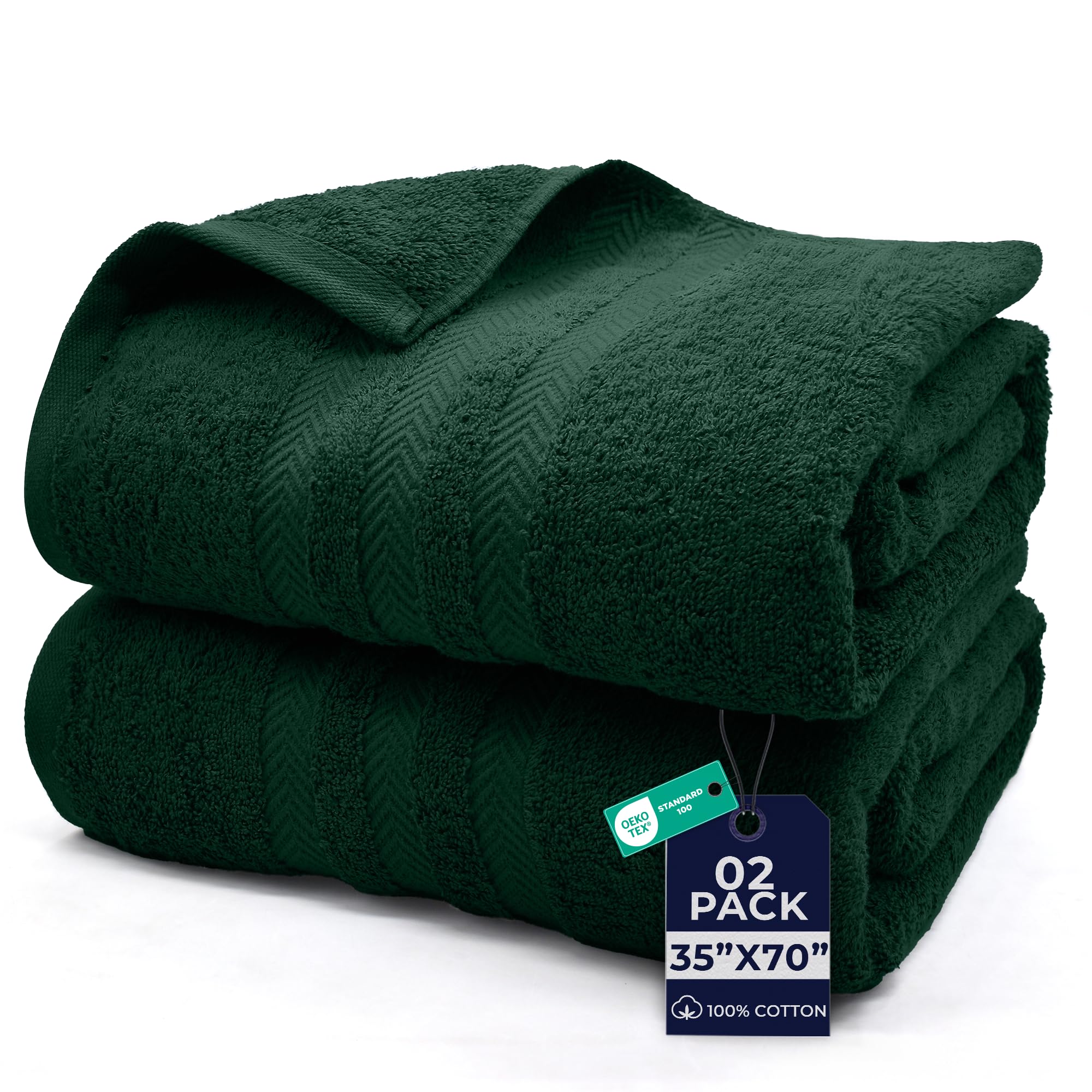 DAN River 2 Pack Bath Sheets Extra Large 35x70, Large Bath Towels for Adults, XL Oversized Heavy Duty Towel Set, 600 GSM 100% Ring Spun Cotton, Soft Quick Dry, Huntergreen