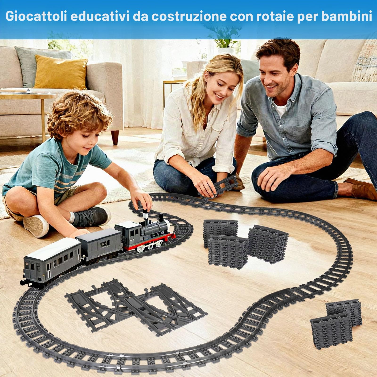 City Set di Binari, 54 pezzi City Binari, Inclusi Binari Trasversali, Binari Dritti, Binari Curvi, Accessori per Treno da Città, Idee Regalo per Ragazzi, Ragazze e Bambini