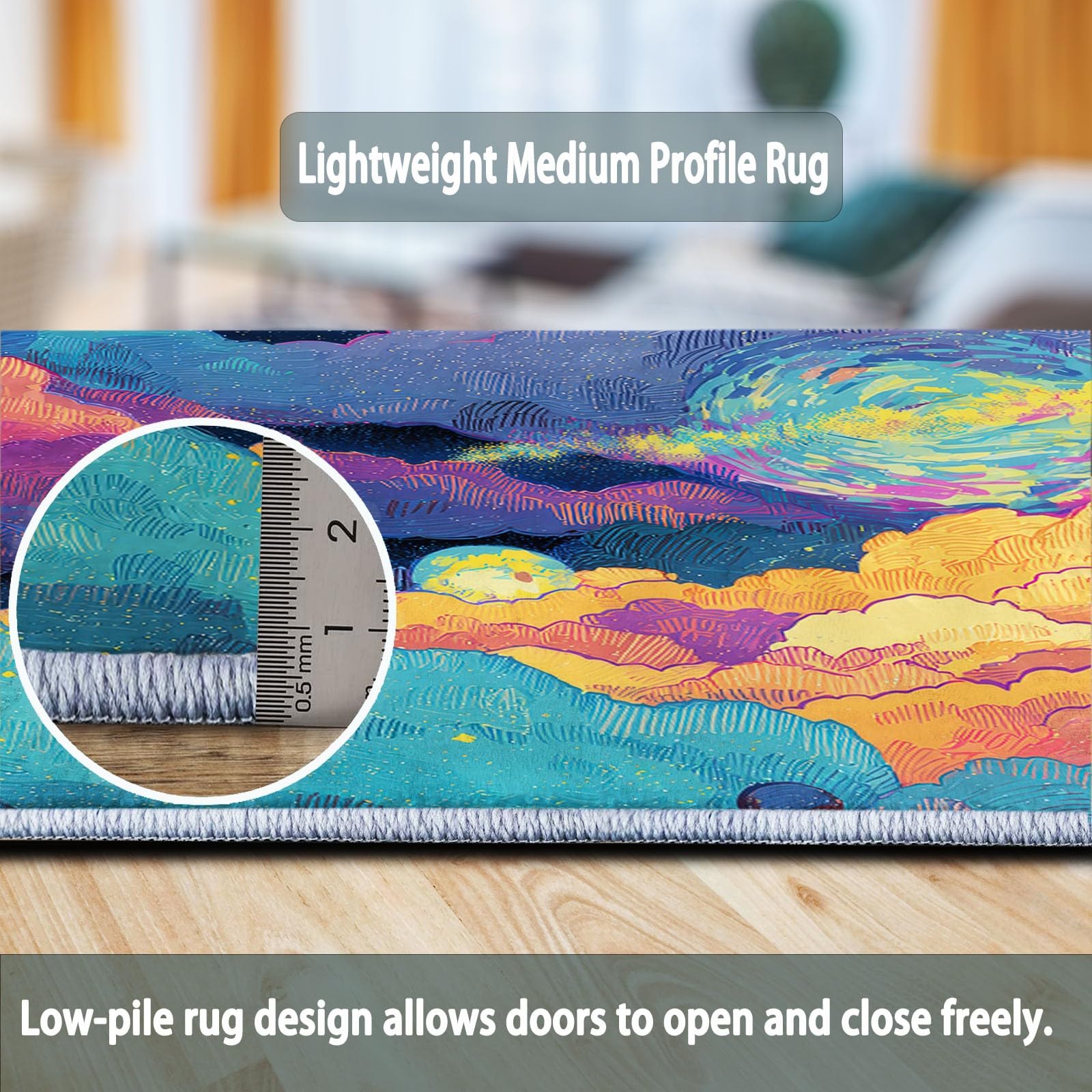 Generisch Teppich läufer Flur rutschfest Kleiner Gelber Vogel Wolken & Planeten, Küchenteppich Waschbar 60 x 240 cm, Korridor Teppich Lang, Vogel Wolken Küchenläufer für Kinderzimmer, Blau Gelb