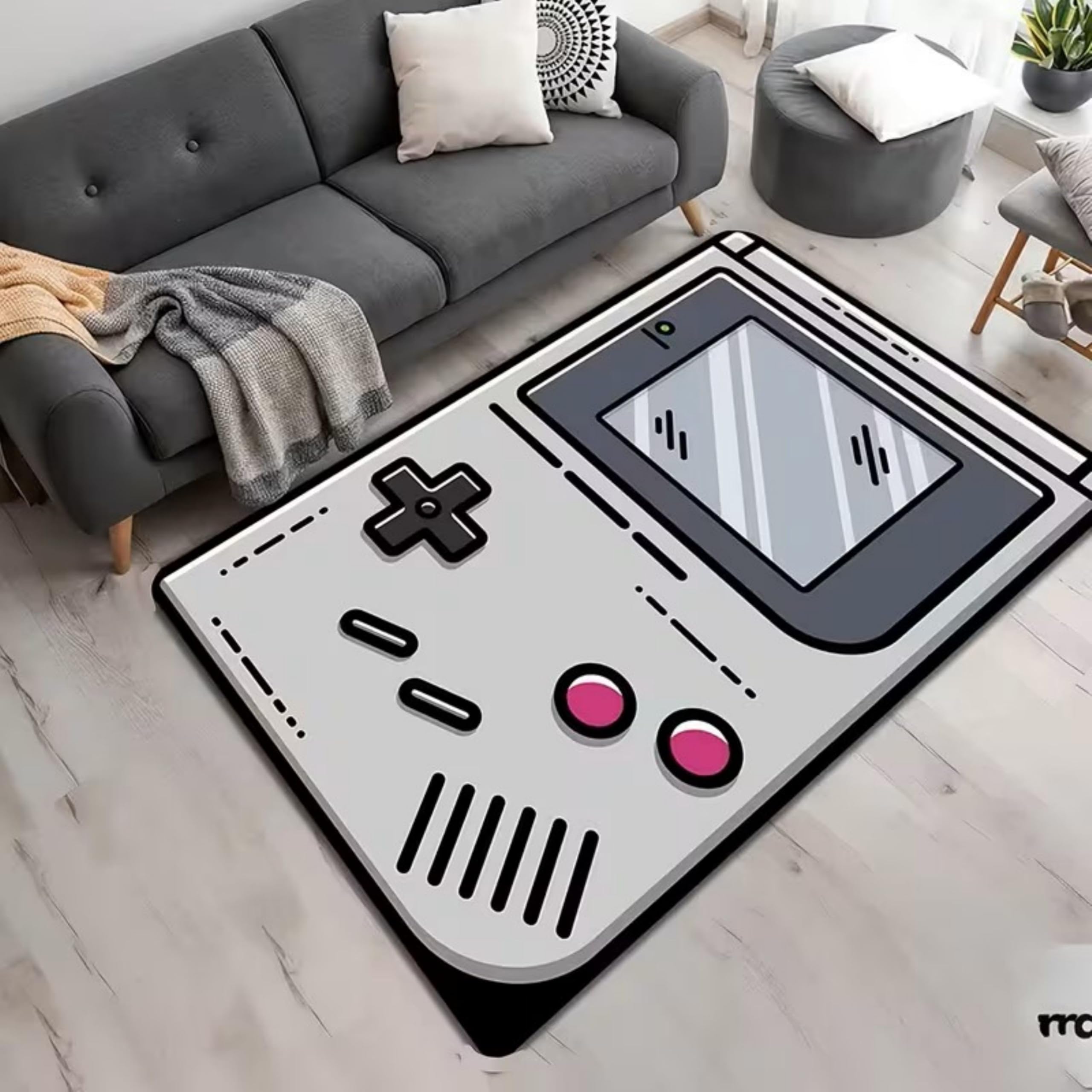 Retro Game Boy Gaming Teppich, 140x200cm Klassisches Handheld-Motiv Spielteppich, Kurzer Flor Anti-Rutsch Waschbarer Teppich für Spielzimmer, Retro-Gamer, Jugendzimmer, Wohnzimmer