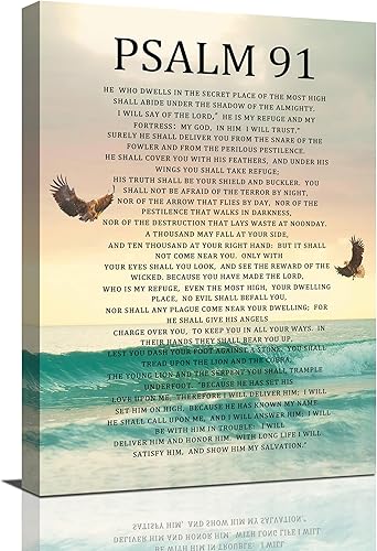 Salmo 91 - Cuadro decorativo para pared, versículo de la Biblia, lienzo con impresiones religiosas cristianas enmarcadas para el hogar, oficina,