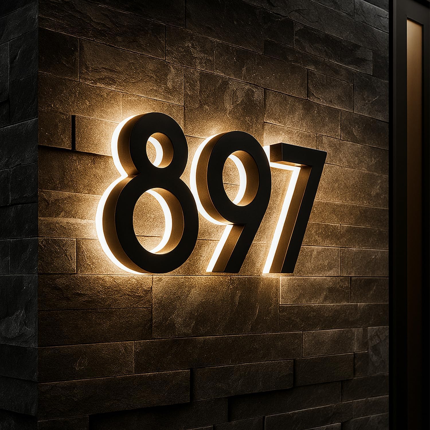 Custom LED House Numbers for outside, Personalized Backlit Address Sign, Modern Stainless Steel Lighted Home Numbers, Waterproof Outdoor LED Address Plaque, Solar or Wired Power, Multiple Colors & Fonts