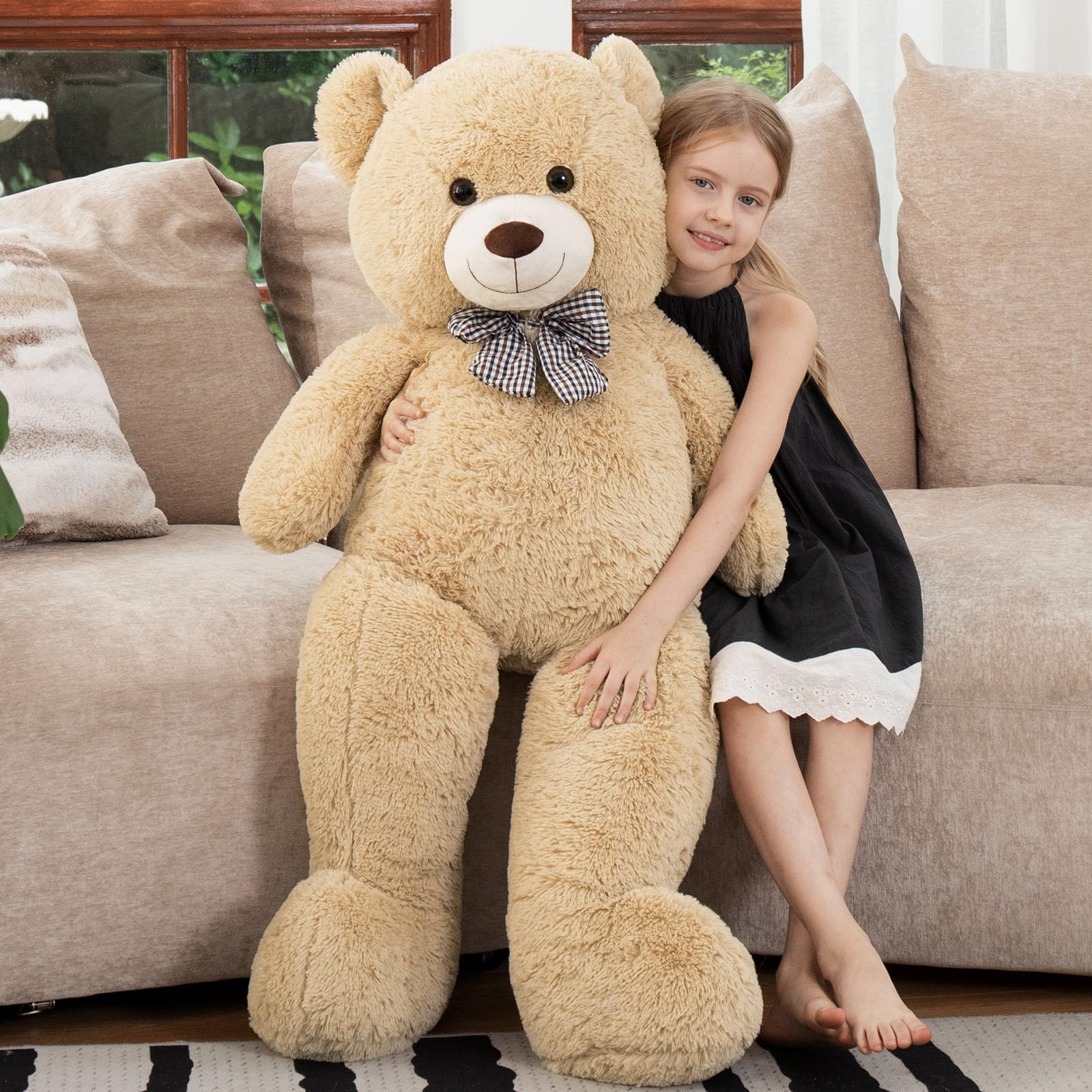 MorisMos Ours en Peluche Géant 120cm, Grand Nounours Doux avec Nœud Papillon, Peluche XXL Moelleuse à Câliner, Cadeau d’Anniversaire pour Enfants et Adultes Beige