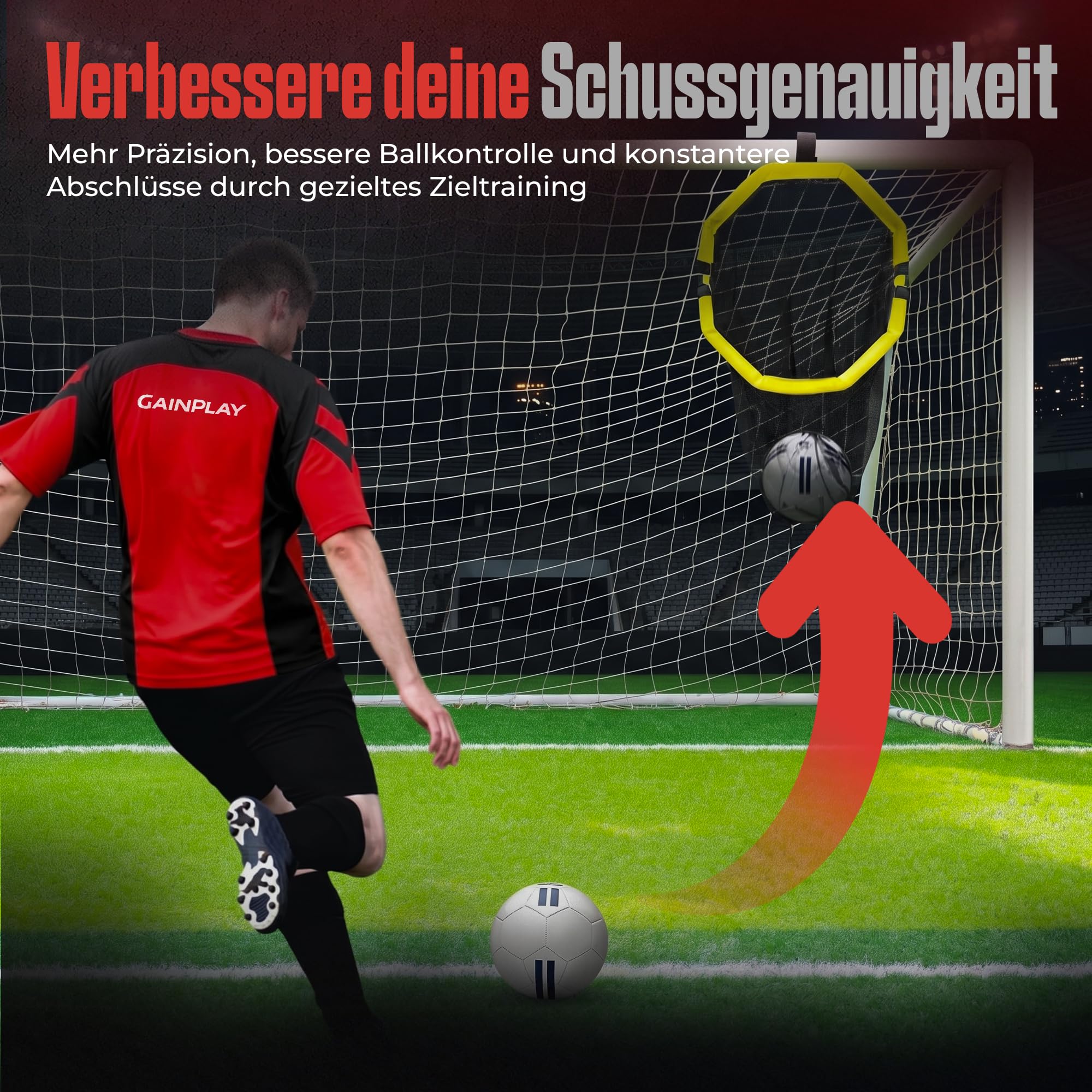 GainPlay Fußball Zielnetz – Trainingshilfe für Schuss- & Zielgenauigkeit, einfache Befestigung am Torpfosten, auch als Ballnetz nutzbar, mit Verschlussfunktion – Fußball Trainingszubehör