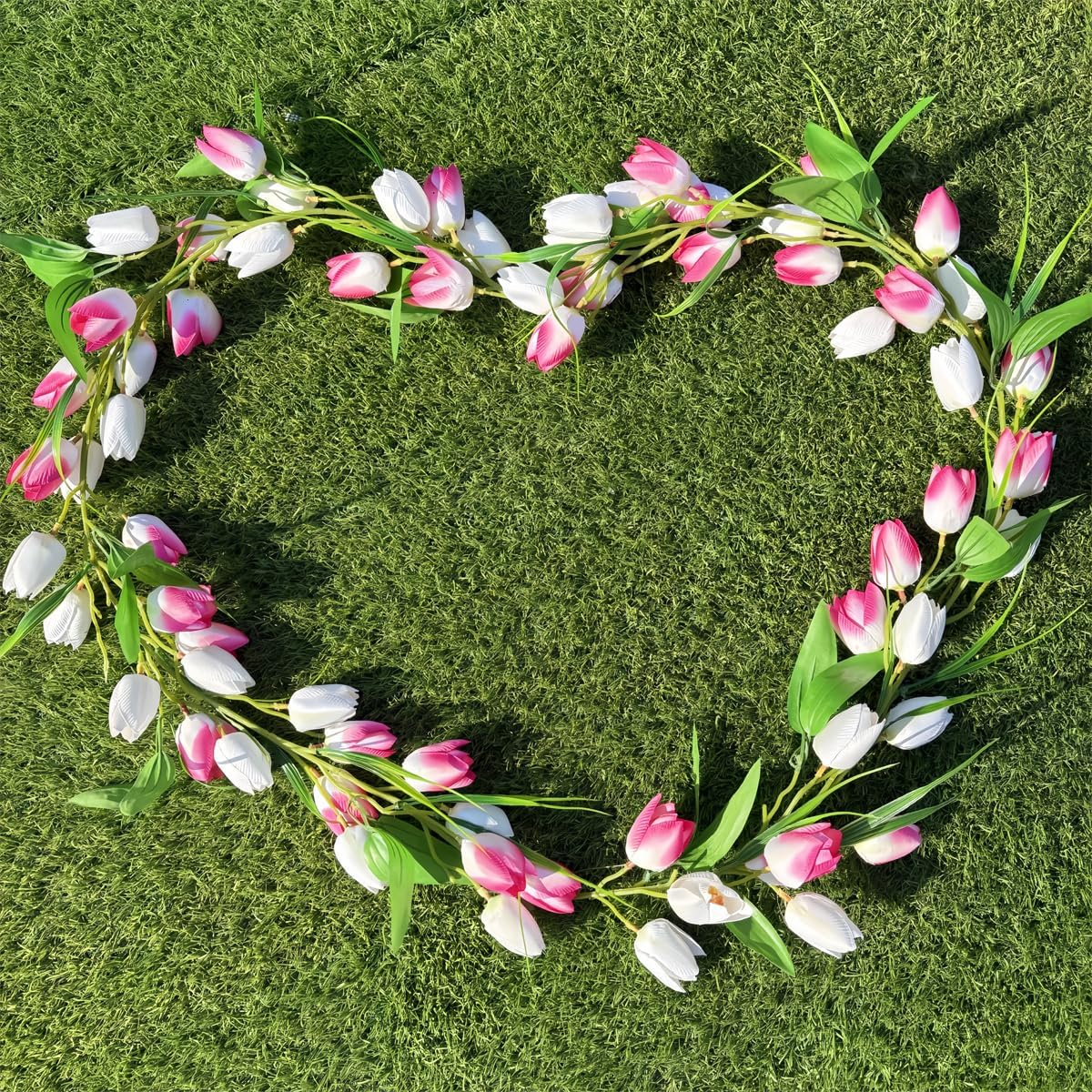 Artificial Tulip Garland，6ft Flowers Garland with Green Leaves Wreath Flower Hanging Vines for Wall Home Wedding Indoor Outdoor Decor - Image 2