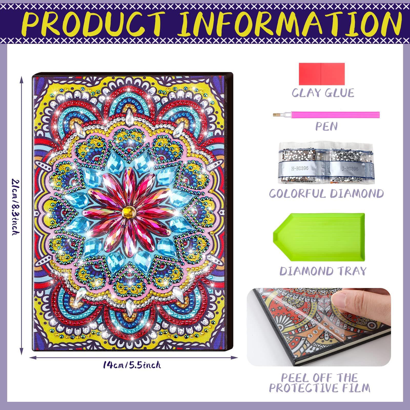 Johiux Geschenke für Mädchen 7 8 9 10 11 Jahre,Bastelset Kinder ab 6 Jahre,Mandalas Diamond Painting Kinder,Diamant Painting A5 Notizbuch,Weihnachten Kindertag Geburtstagsgeschenk für Mädchen (1)