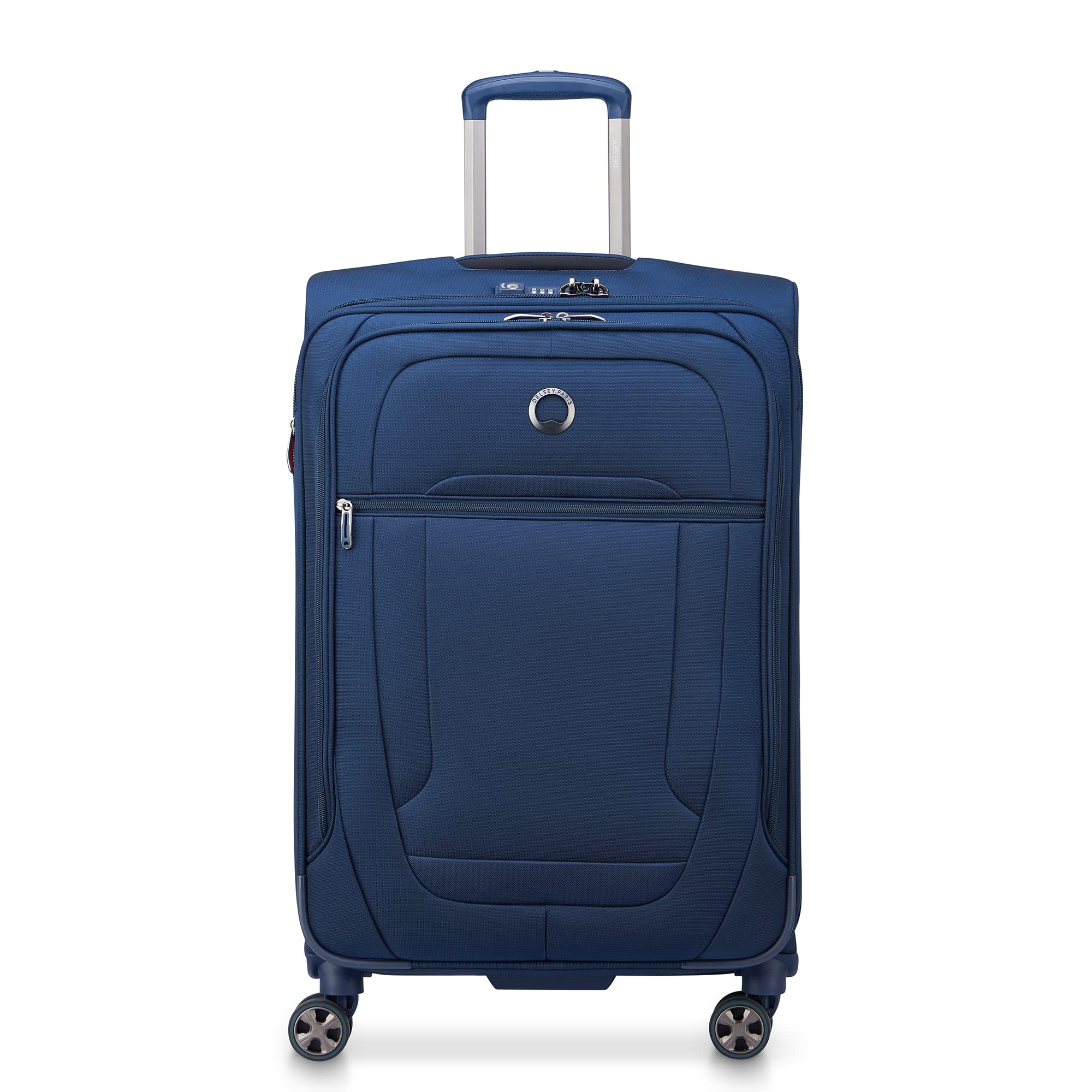 DELSEY Paris Helium DLX Softside Expandable Luggage with Spinner Wheels, Navy Blue, Checked-Medium 25 Inch