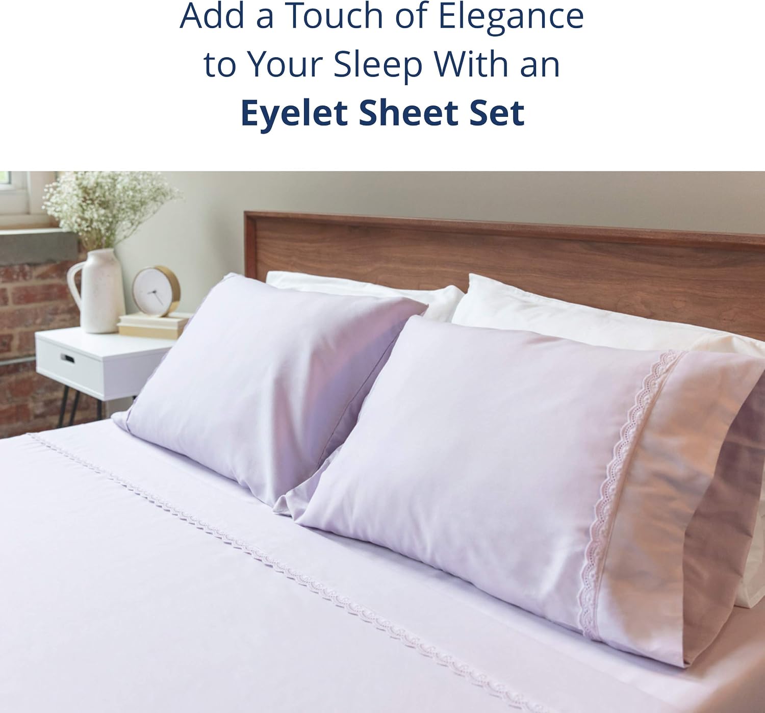 ViscoSoft Microfiber Deep Pocket Lavender Sheets - Elegant Eyelet Full Size 4-Piece Sheet Set