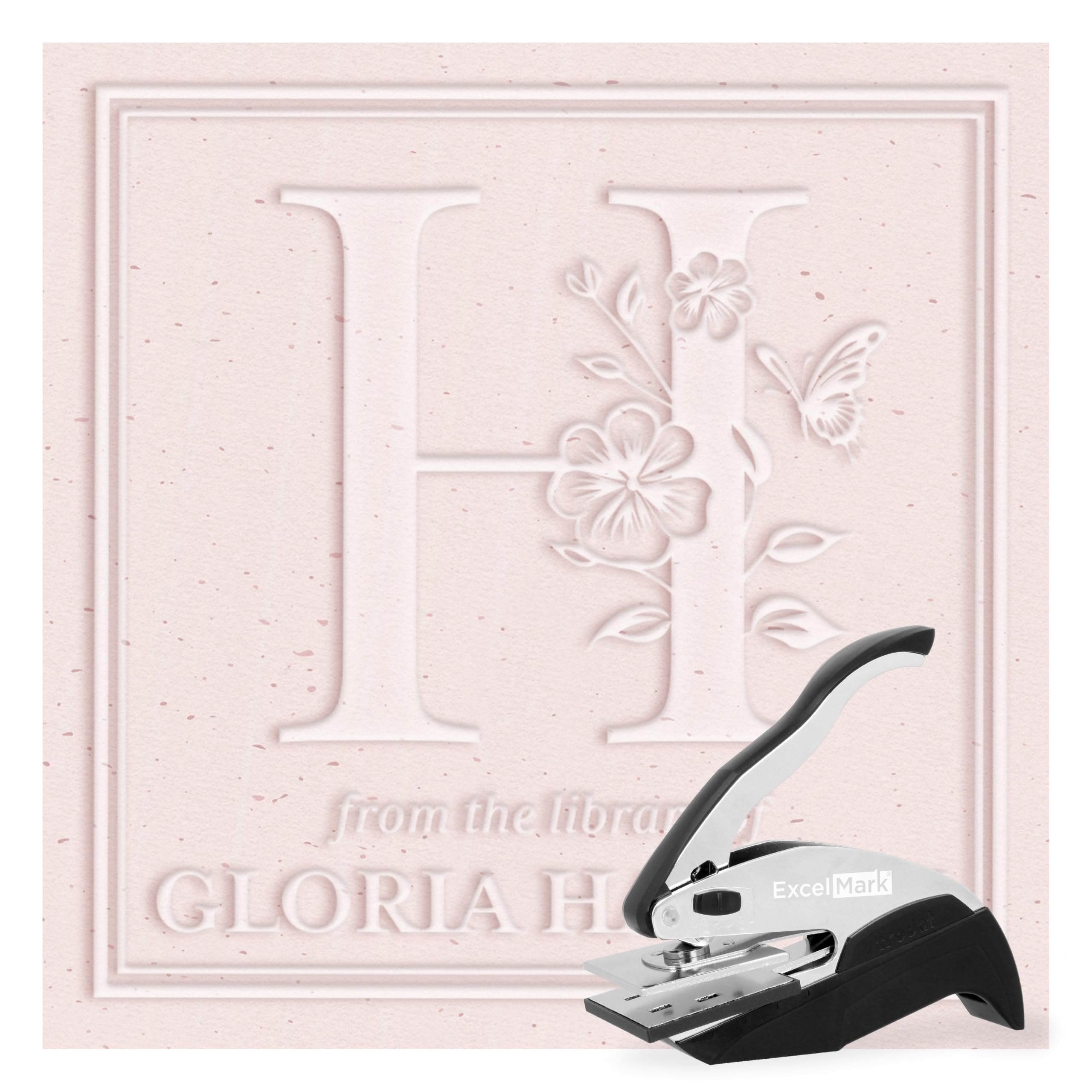 ExcelMark Personalized Book Embosser - Flower Monogram (Square)