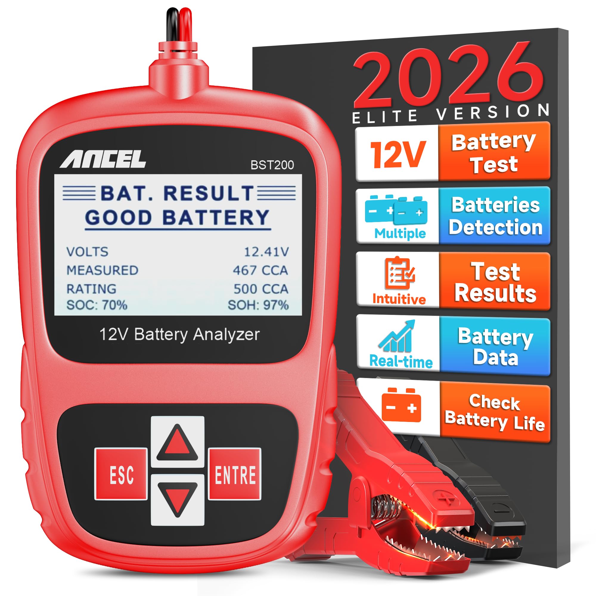 BST200 Car Battery Tester 12V Automotive, 100-1100 CCA Battery Load Tester Tool, Auto Battery Analyzer Digital Tester for Car Truck Motorcycle SUV Boat and More