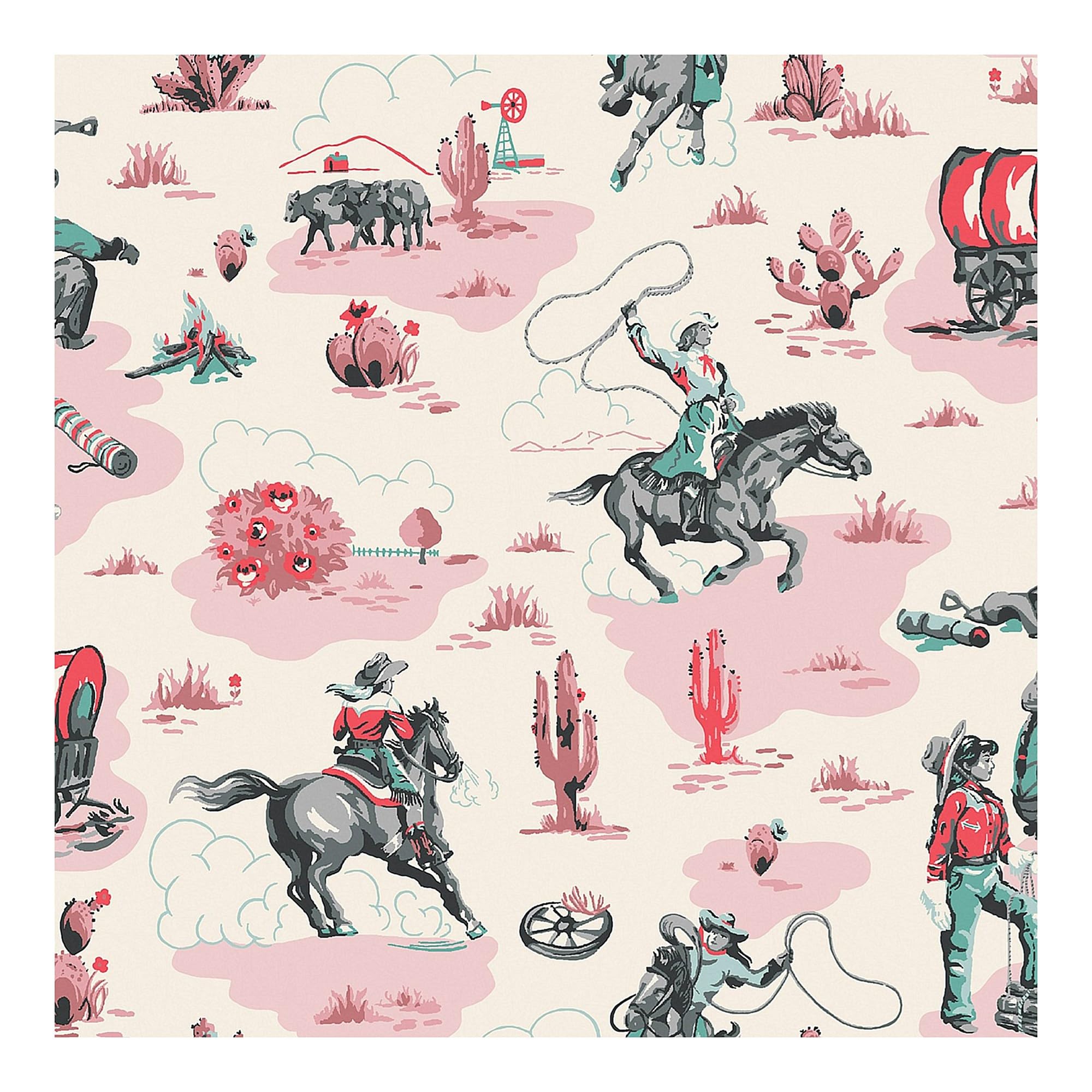Graham & Brown Pink Cath Kidston Cowgirls Kids Wallpaper | Paste The Wall Application | Floral | Eco-Friendly