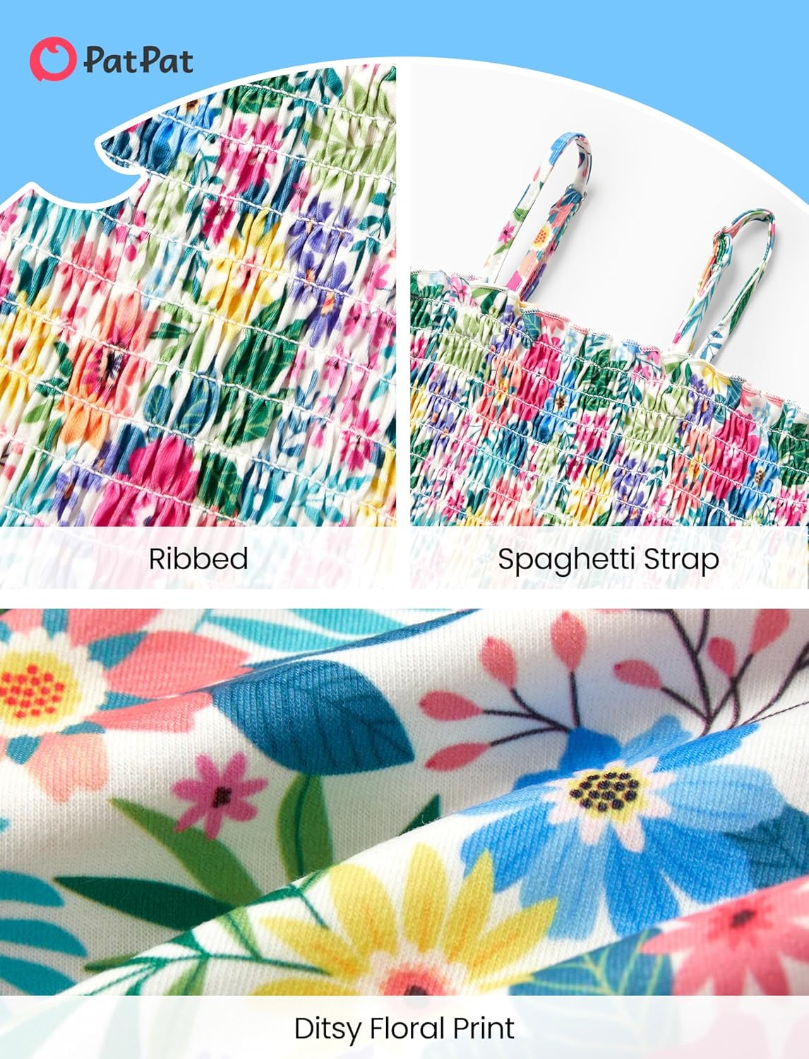 PATPAT Toddler Girl Ditsy Floral Rompers 2-6T Adjustable Spaghetti Strap Jumpsuits Cute Summer Outfits - Image 4