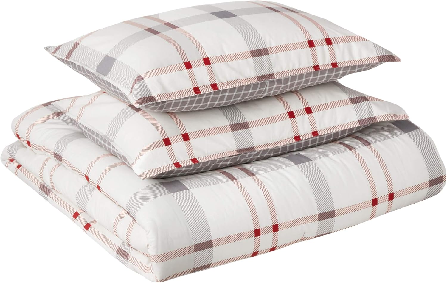 Black Friday - 70% OFF Eddie Bauer Home  100% Cotton Soft & Cozy Premium Quality Plaid Comforter with Matching Shams, Queen, Grey, 3 Piece