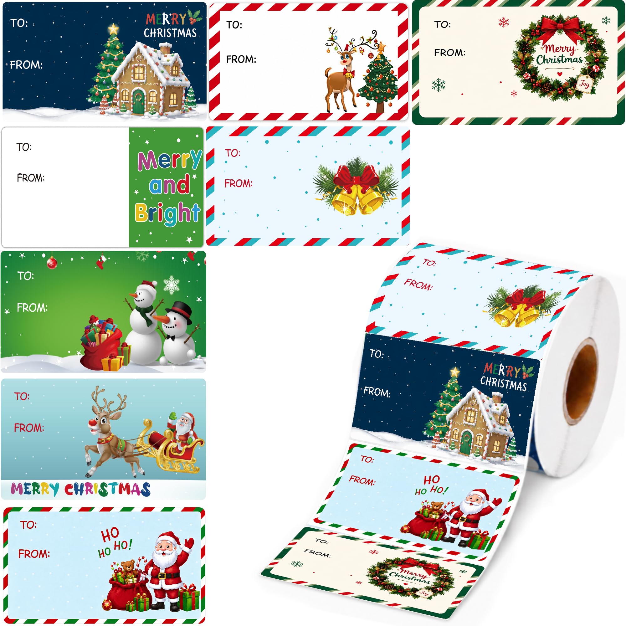 MDDRUIQI Etiquetas de regalo, 500 etiquetas de regalo de Navidad, calcomanías autoadhesivas de Navidad, papel de regalo de Papá Noel, decoración navideña (2.95 x 1.6 pulgadas)