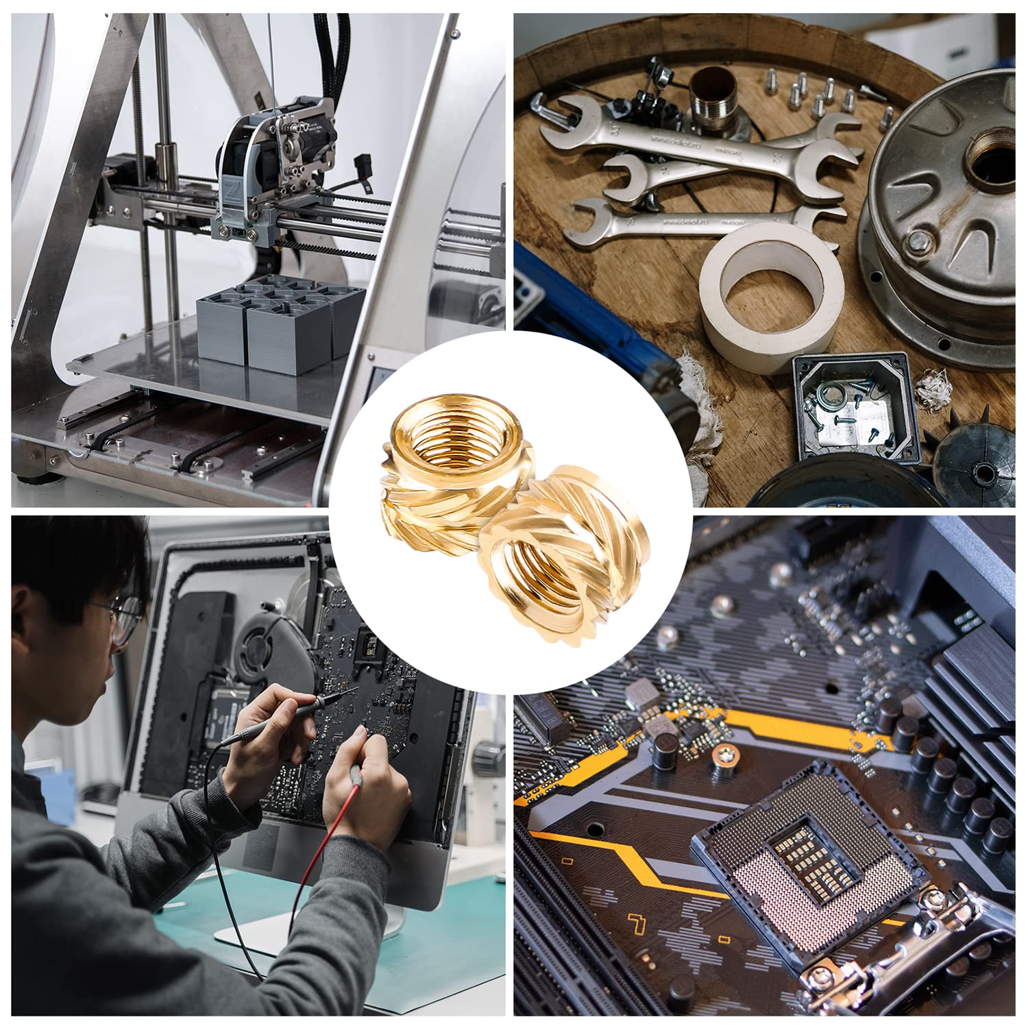 100szt. Nakretki Mosiezne do Drukowania 3D, M3x3x5mm Wkladka Gwintowana M3 Radelkowane z Gwintem Wewnetrznym Nakretka do Osadzania Ciepla do Czesci do Druku 3D Loptop