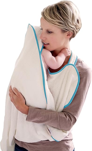 Cuddledry Hands Free Baby Bath Towel | Luxuriously Soft Bamboo & Cotton Hooded Baby Towel | Apron Towel for Safe Babies Bathtime | Perfect Newborn Gift | Blue Edging