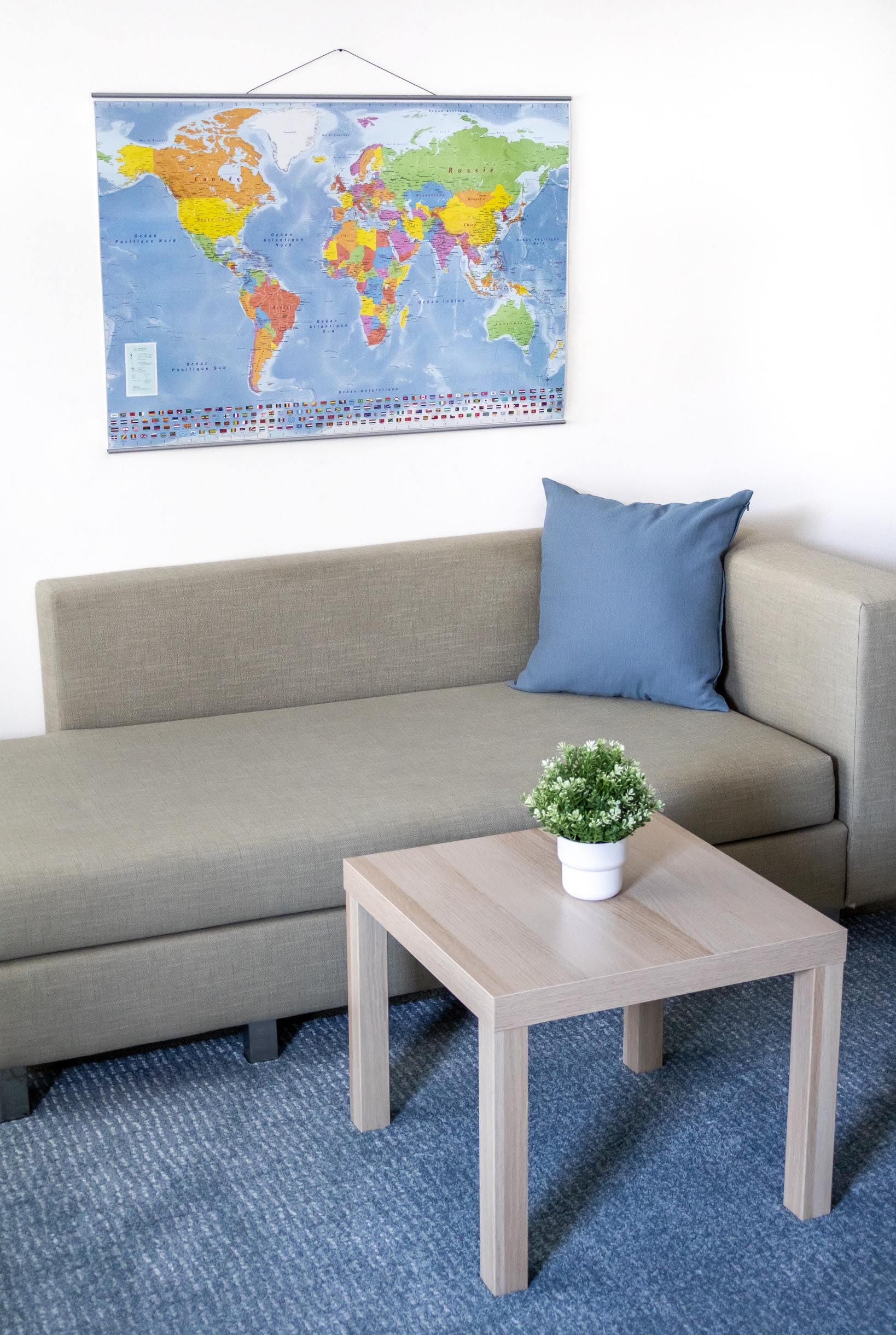 GeoMetro Carte du monde en français, 100 x70 cm, avec plastification sur les deux faces, avec baguettes métalliques