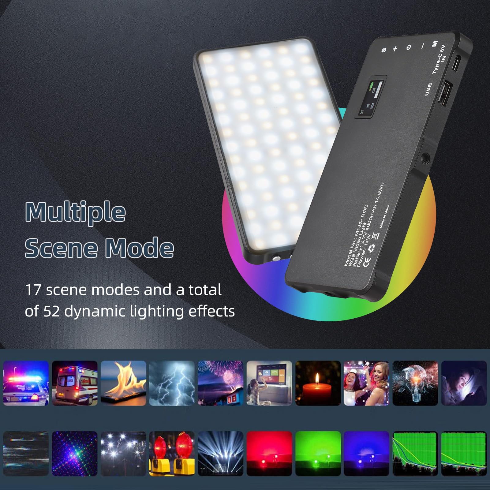 Andoer Luce Video RGB Luce Selfie per Telefono Luce di Riempimento RGB Pannello Tascabile Luce Video per Vlog Live Streaming Videoconferenza Lluminazione Fotografia di Prodotto