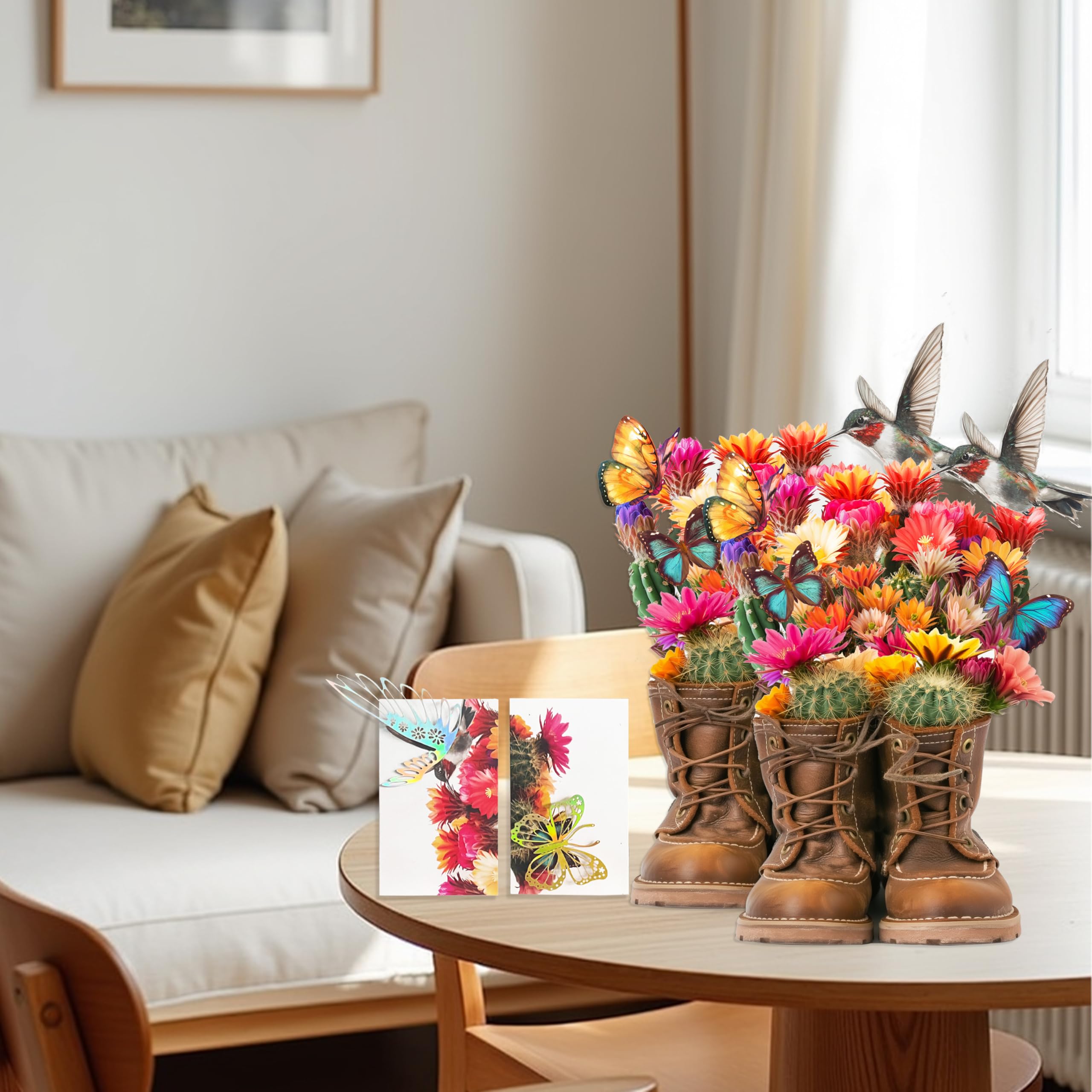 Pop-Up-Blumenkarten, Gerbera, Kolibri mit Laser, Vogel, Schmetterling und Umschlägen, Pop-Up-Gruß, 30,5 cm, blanko, 3D-Notizkarte, Geschenke, Geburtstag, Dankeskarten, 2 Stück