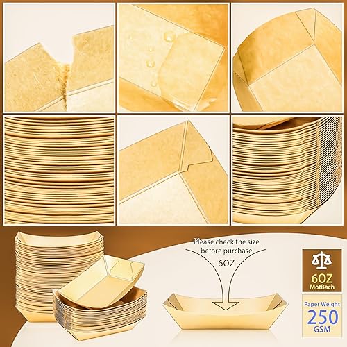 Miniatura 10 de MotBach Paquete de 50 bandejas de papel kraft de 2.5 libras, desechables, botes de comida de alta resistencia, bandeja para aperitivos, perritos
