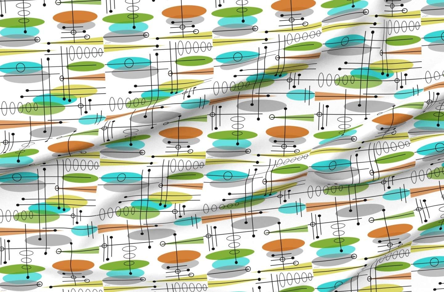 Spoonflower Fabric - Space Age Atomic Inspired Era Mid Century Modern Retro Vintage Printed on Organic Cotton Sateen Fabric by The Yard - Sewing Quilting Apparel Home Decor