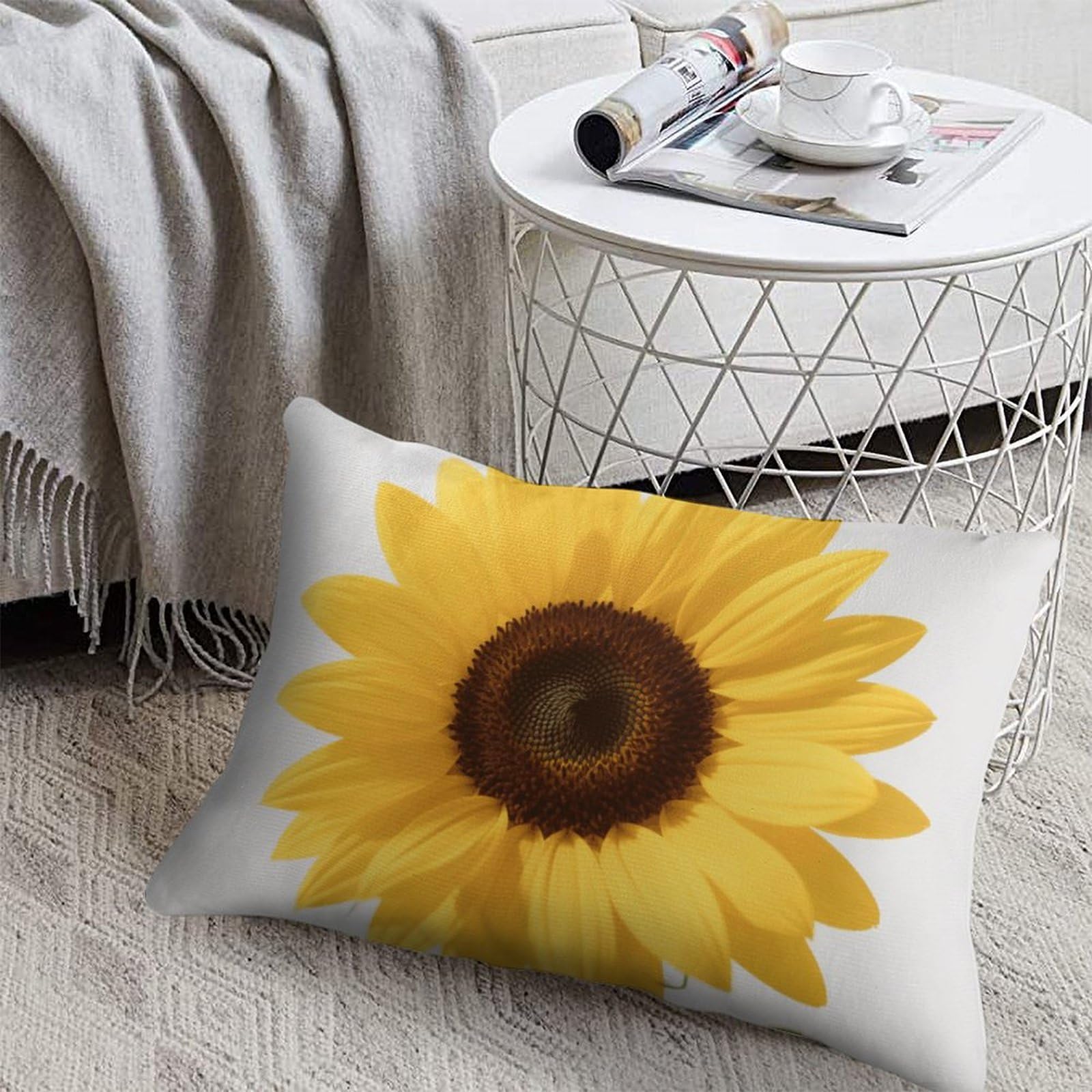 FodPand Decorative Throw Pillow Covers 8x12 Short Plush Yellow Summer Sunflower Body Pillowcase Cushion Cases with Invisible Zipper Rectangle Lumbar Pillow Shells for Sofa Couch Chair Bed Home Decor