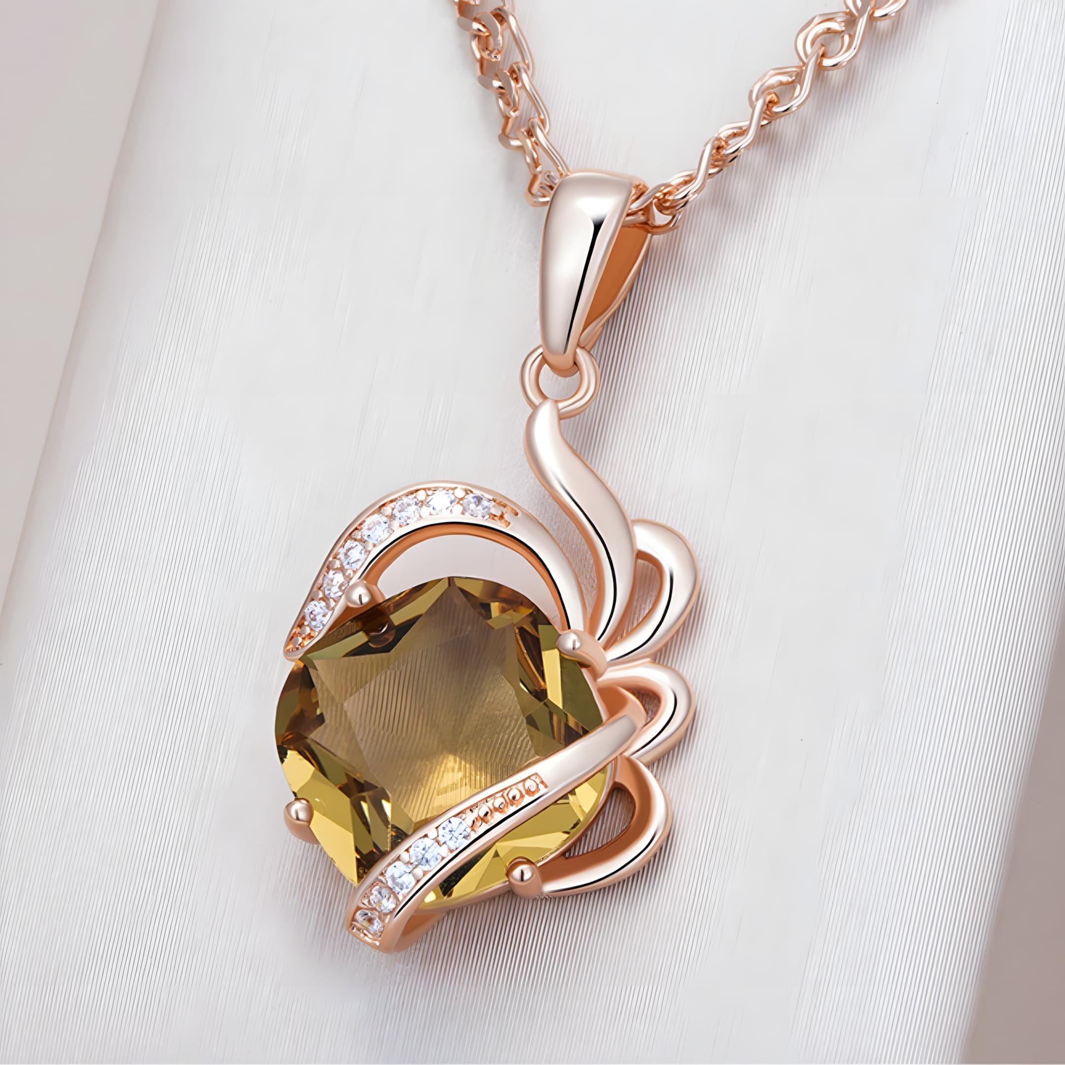 Elegante collar con colgante de circonita natural marrón para mujer, diseño único de flor de cristal 585, color oro rosa, joyería diaria 1272