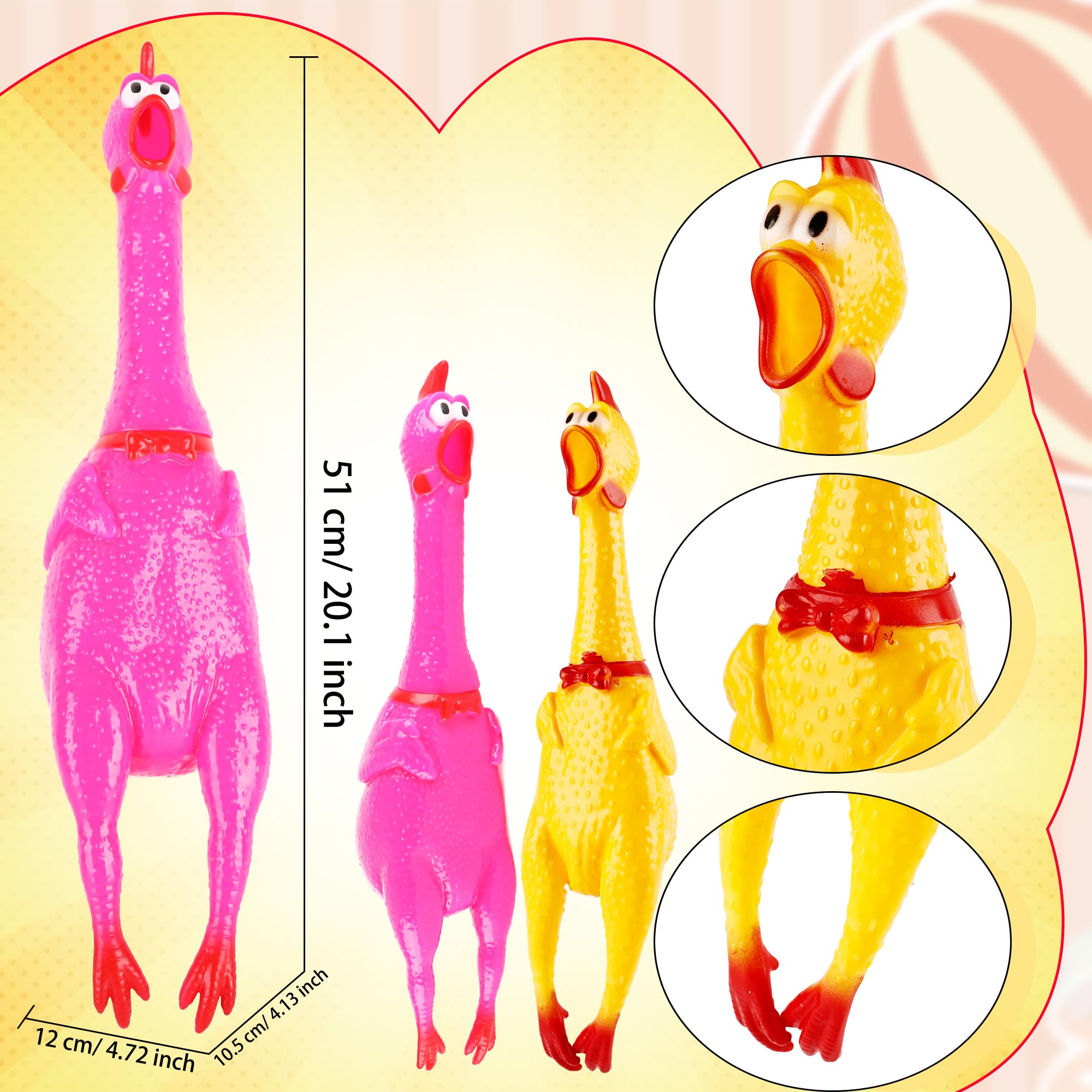 2 Pack 22 Inch Crazy Huge Squeeze Screaming Rubber Chicken Yellow Squawking Chicken Rubber Squeaky Chick Toy for Kids Adults Dogs Pets Prank Novelty Toy (Color Set 2) - Image 2