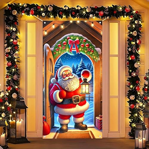 Miniatura 8 de Cubierta de puerta de Feliz Navidad de 71 x 35 pulgadas, decoración de invierno con letras de reno, árbol de Navidad para decoración de interiores y