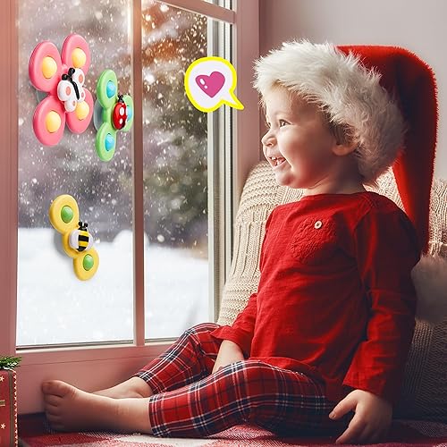 Miniatura 7 de LiKee Juguetes sensoriales giratorios de baño con ventosa fuerte para bebés, calcetines de Navidad, mesa de viaje en avión y juguetes de ventana