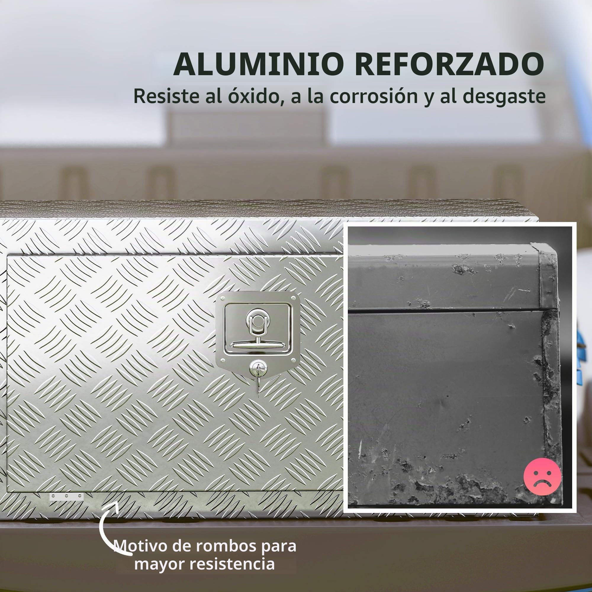 HOMCOM Caja de herramientas de aluminio con cerradura y 2 llaves, caja portaútiles de 96 litros, resistente e impermeable, caja portaobjetos para camionetas, caravanas y remolques, 76,2 x 35,5 x 40,6