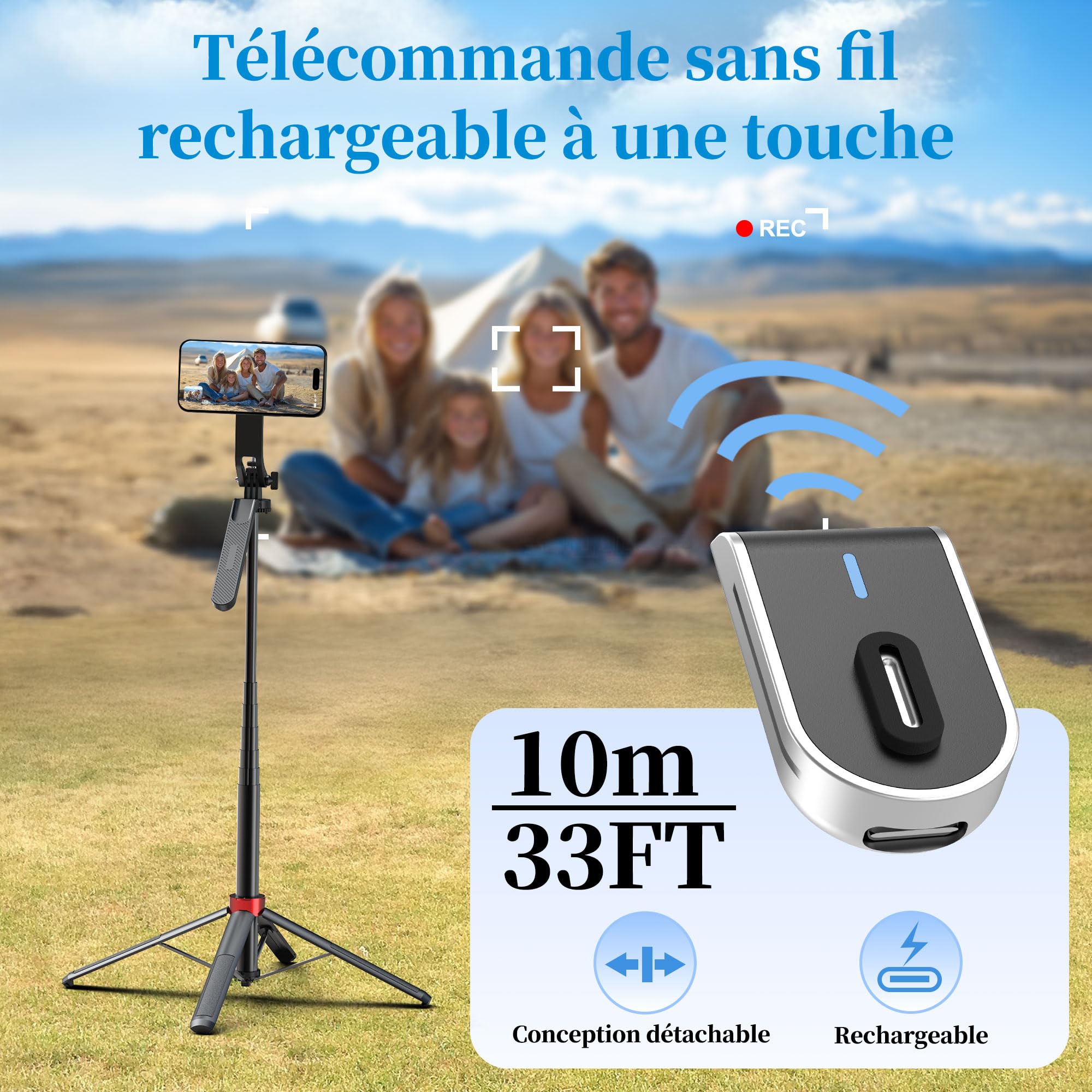 PlusAcc 176 cm Trépied magnétique pour MagSafe Selfie - Support Stable en Aluminium et Support de Voyage Rotatif à 360° - Compatible avec iPhone/Smartphones pour Selfies, enregistrements vidéo en