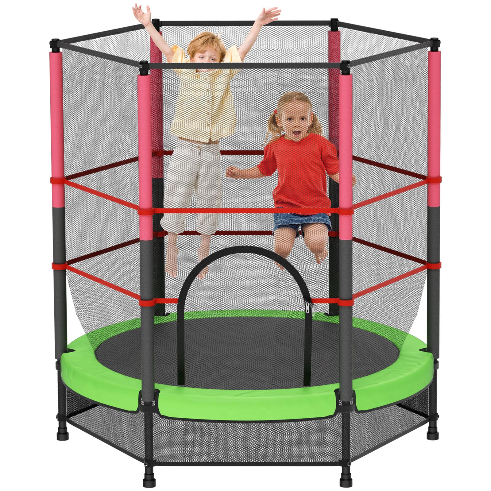 140CM Kids Trampoline, Safety Enclosure Net & Reinforced Steel Frame, 55KG Max Load Mini Trampoline, 160cm Height Indoor Outdoor Trampoline for 3‑10 Years Old Boys Girls, Green