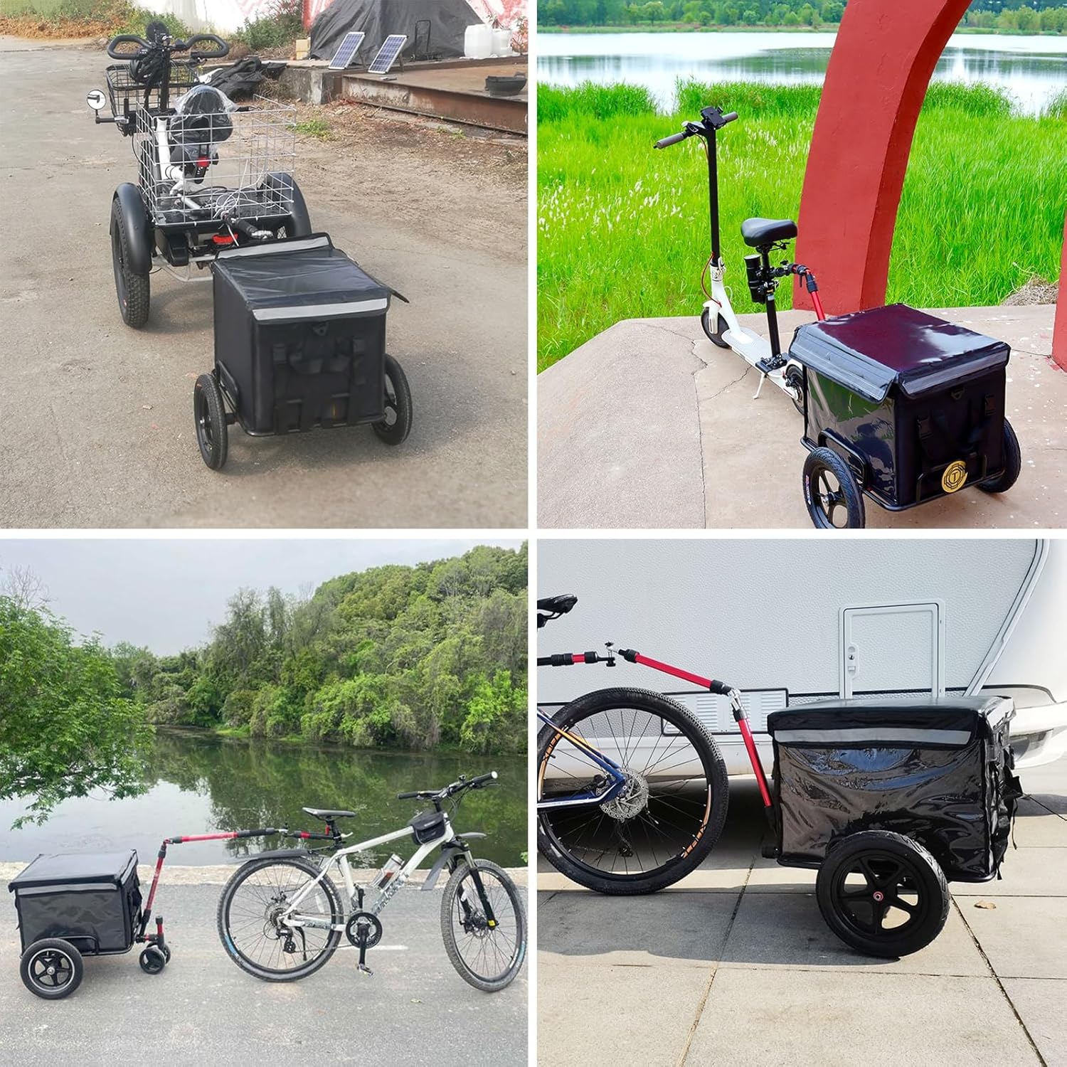 Heavy-Duty Bike Cargo Trailer, Bike Trailer Cargo for E-Bikes, Folding Groceries Hauler, Ebike Cargo Trailer for Camping, Groceries, Hauling(Black-C)